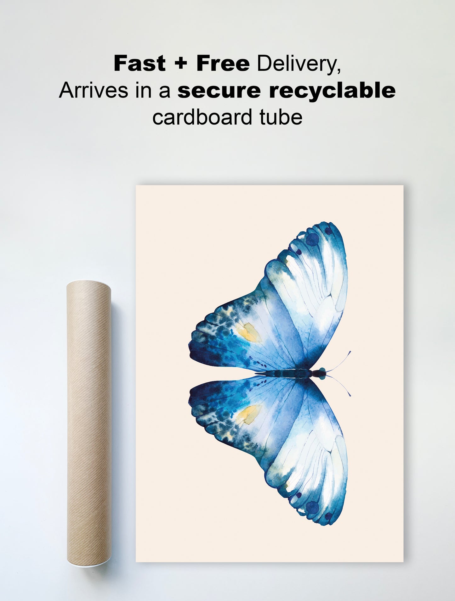 Blue Butterfly Wall Print – Nature-Inspired Art