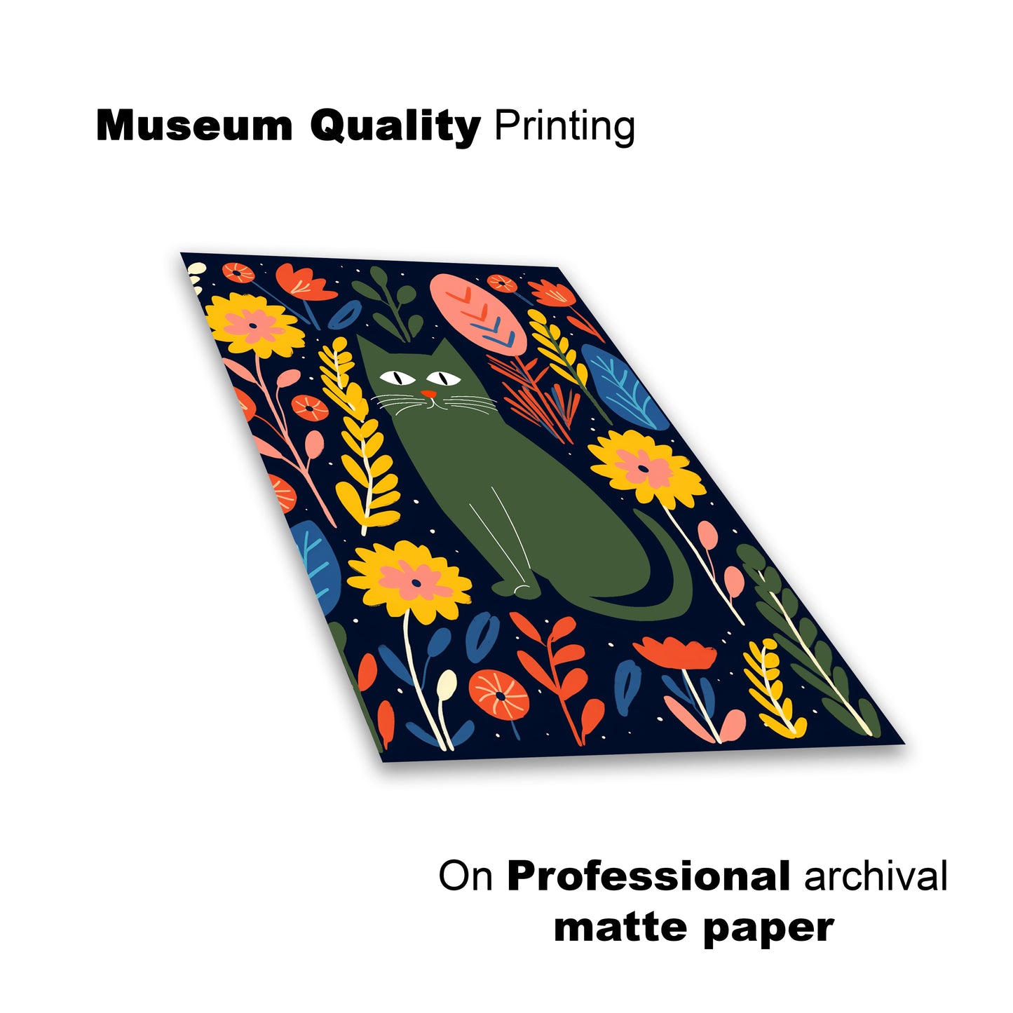 Modern Cat & Floral Wall Print – Bold and Playful Art