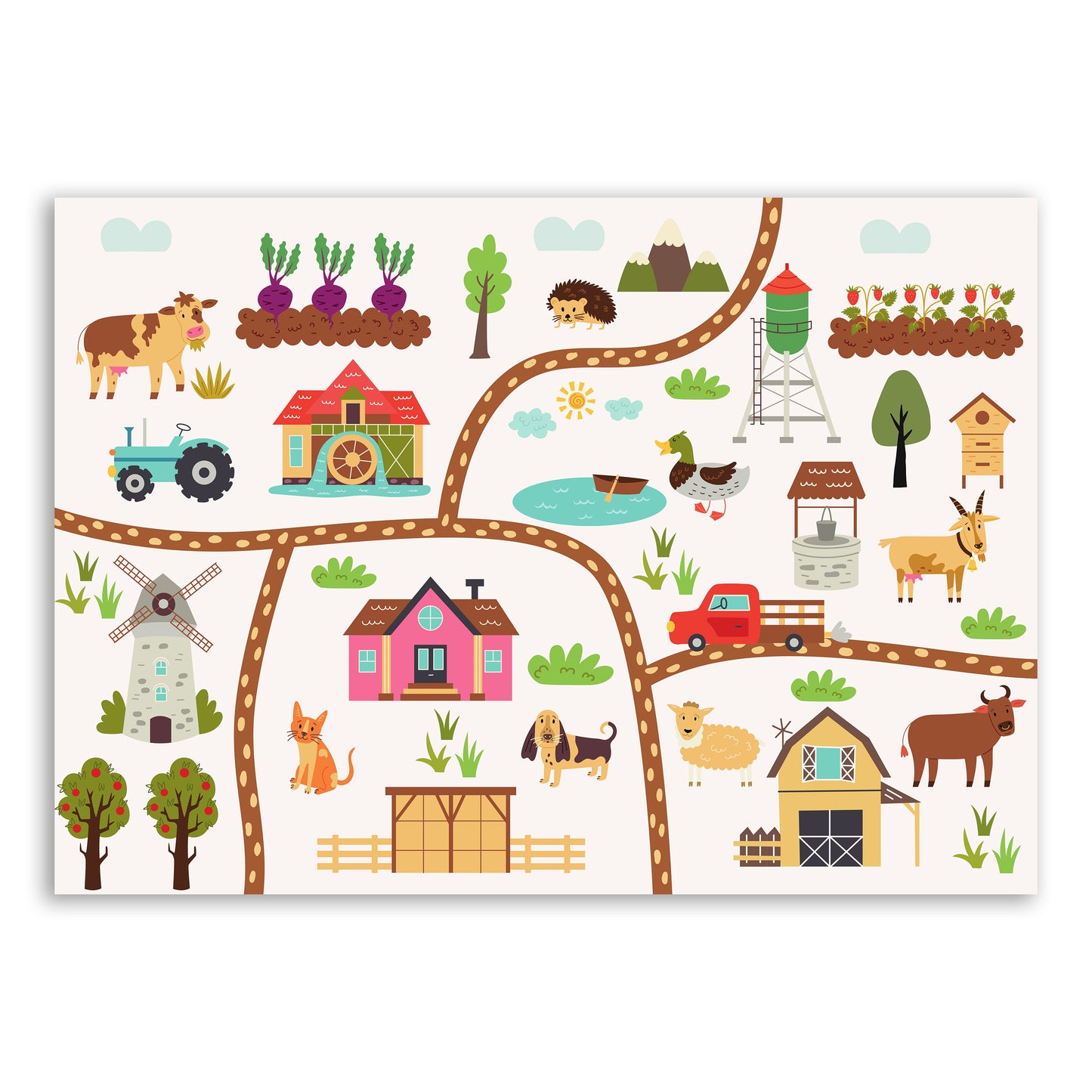 Farm Adventure Road Map Wall Print – Fun & Playful Kids' Decor