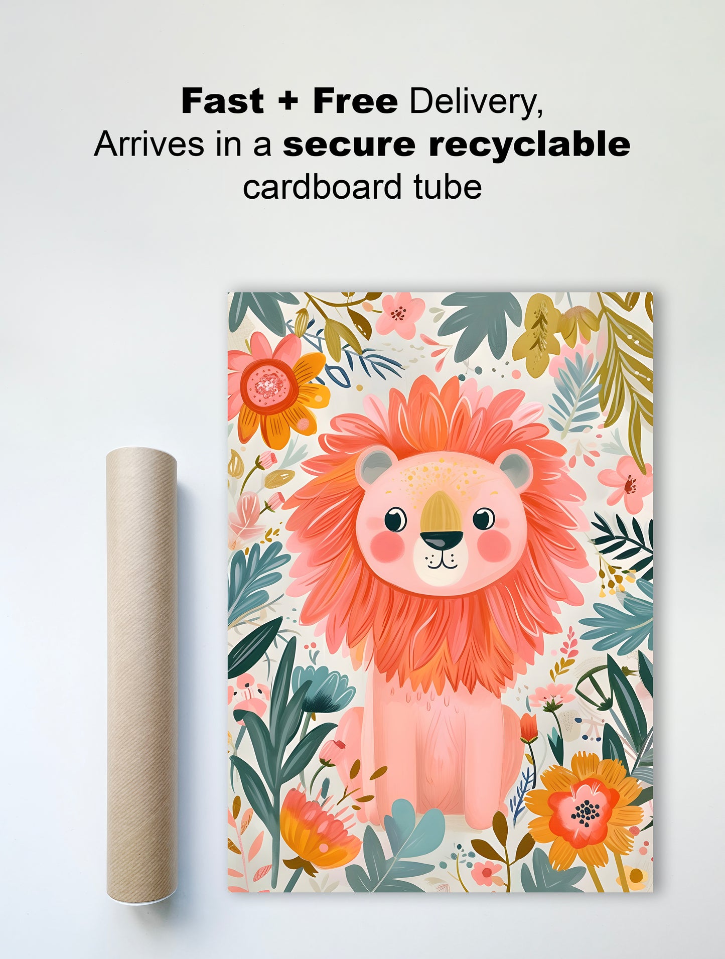Cheerful Floral Lion Wall Print – Playful and Bright Nursery Art