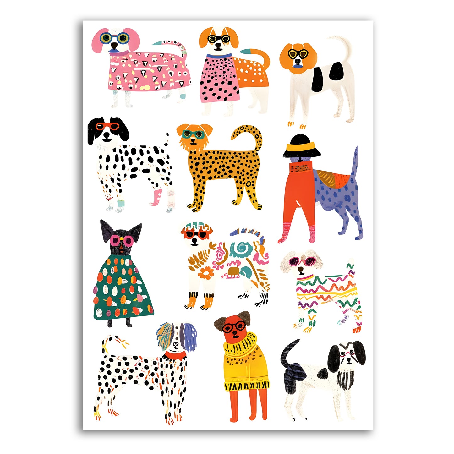 Playful Dressed-Up Dogs Wall Print – Fun Kids’ Room Decor