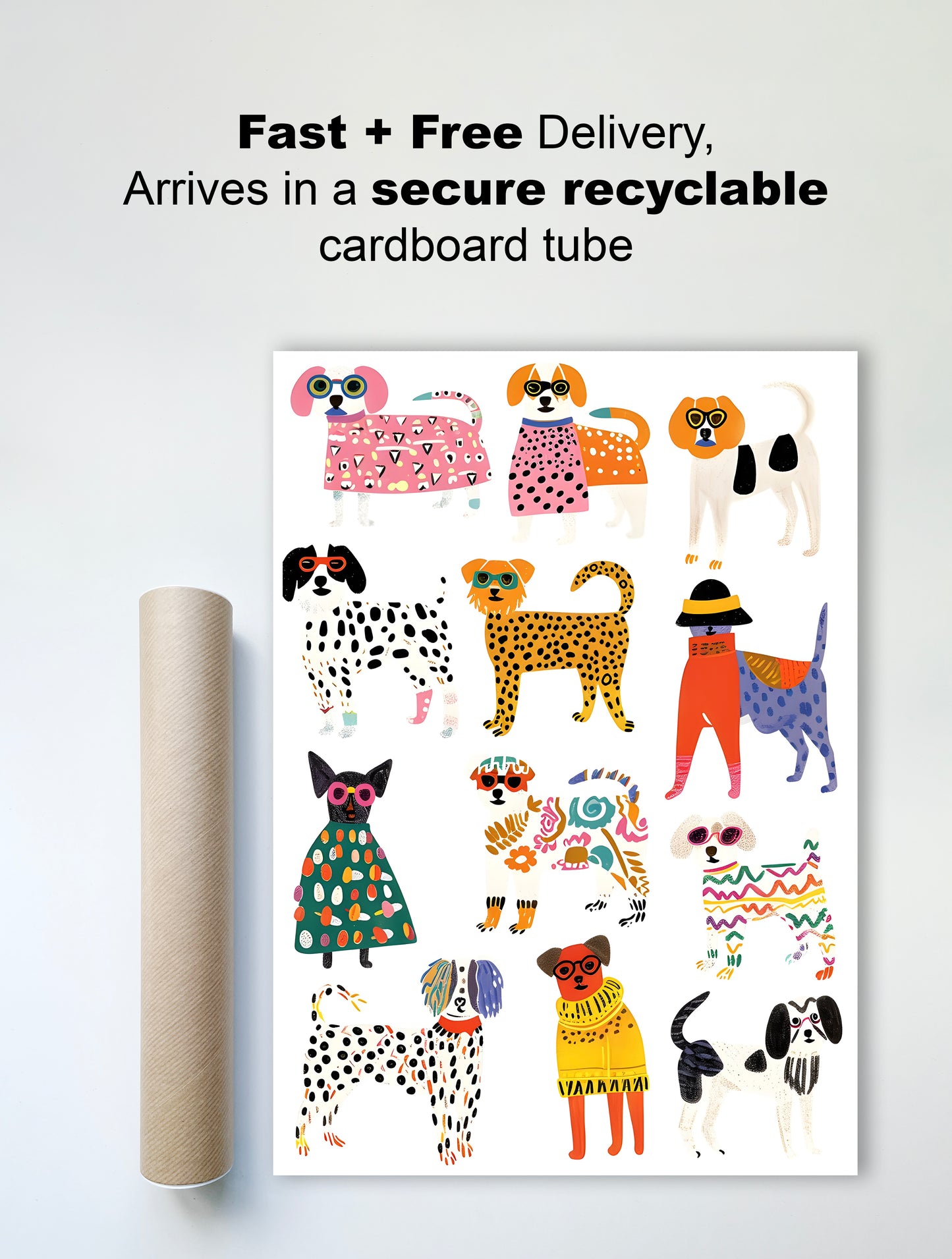 Playful Dressed-Up Dogs Wall Print – Fun Kids’ Room Decor