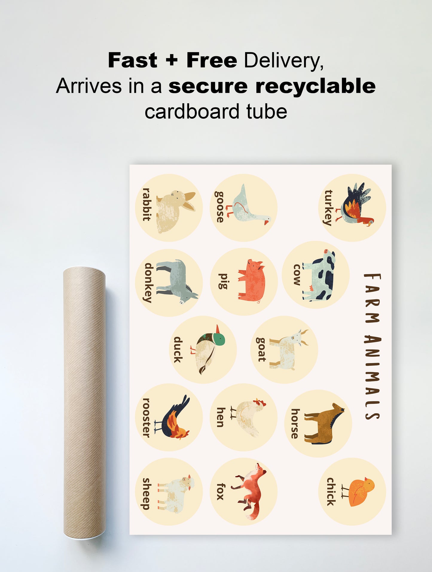 Farm Animals Learning Wall Print – Fun & Educational Kids’ Decor