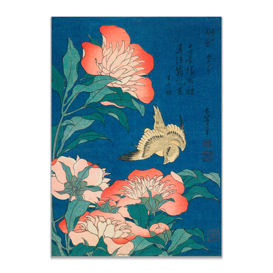 Peonies and Canary (1834) Vintage Print by Katsushika Hokusai
