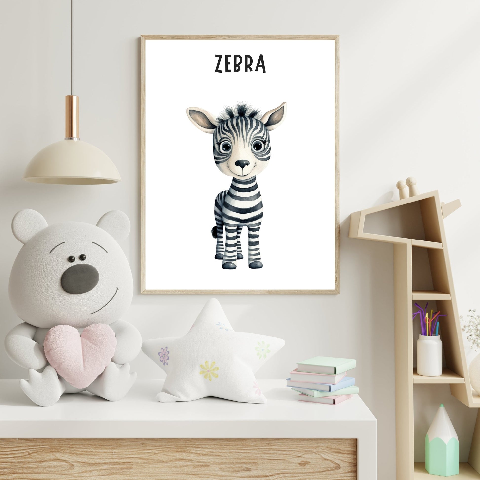 Kids print adorable zebra safari nursery room room view