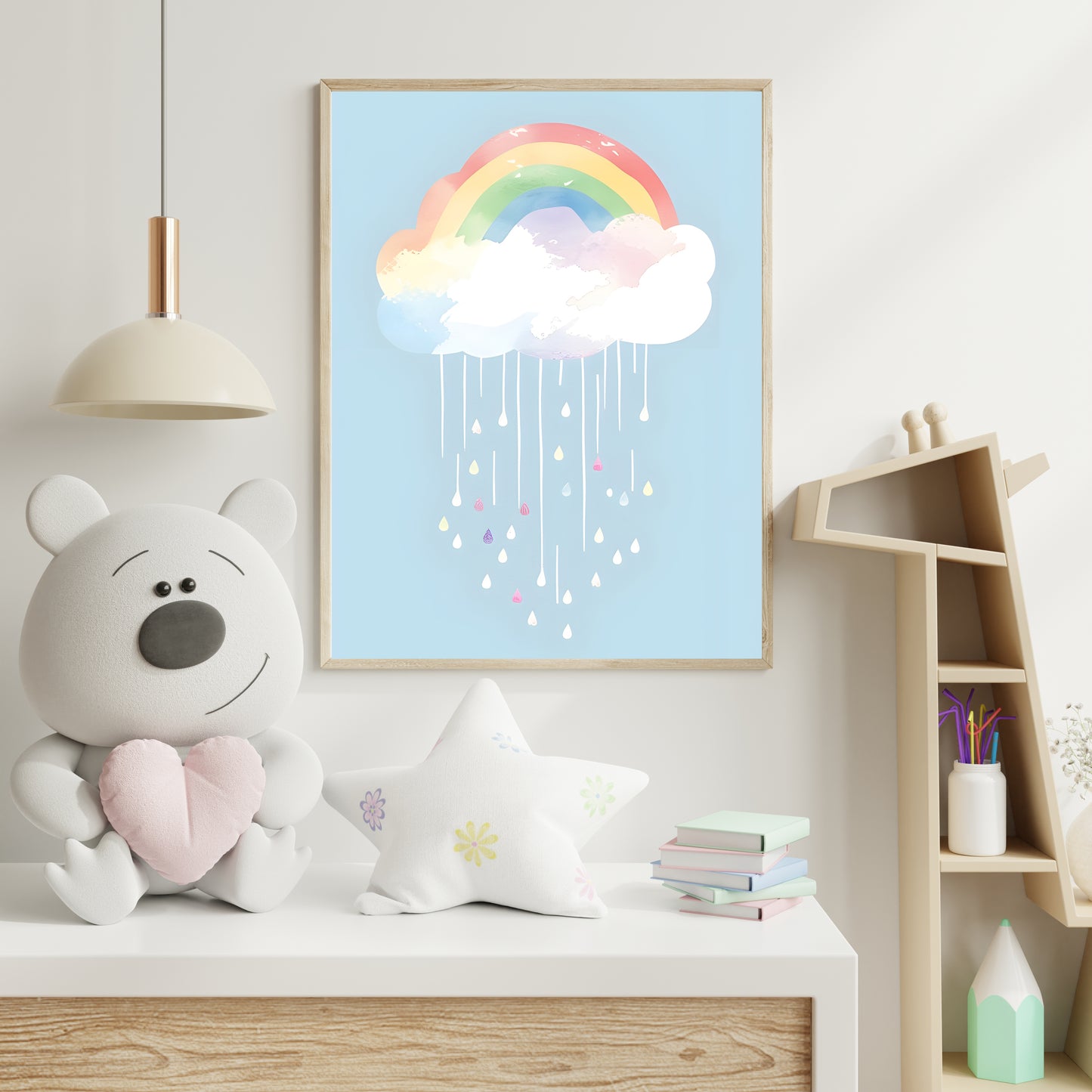 Dreamy Pastel Rainbow Cloud – Soft Watercolor Nursery Art