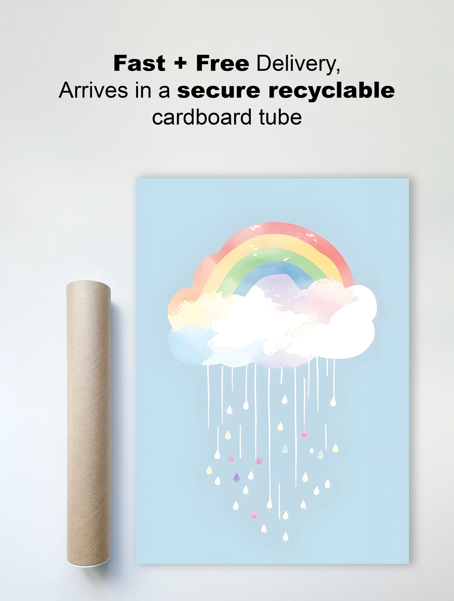 Dreamy Pastel Rainbow Cloud – Soft Watercolor Nursery Art