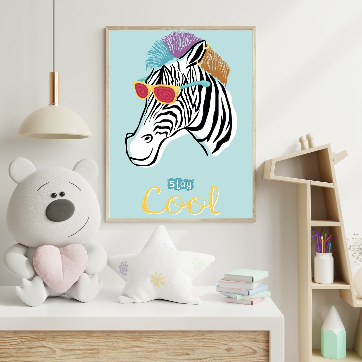 Stay Cool" Zebra Wall Print – Fun & Funky Safari Art for Kids’ Rooms