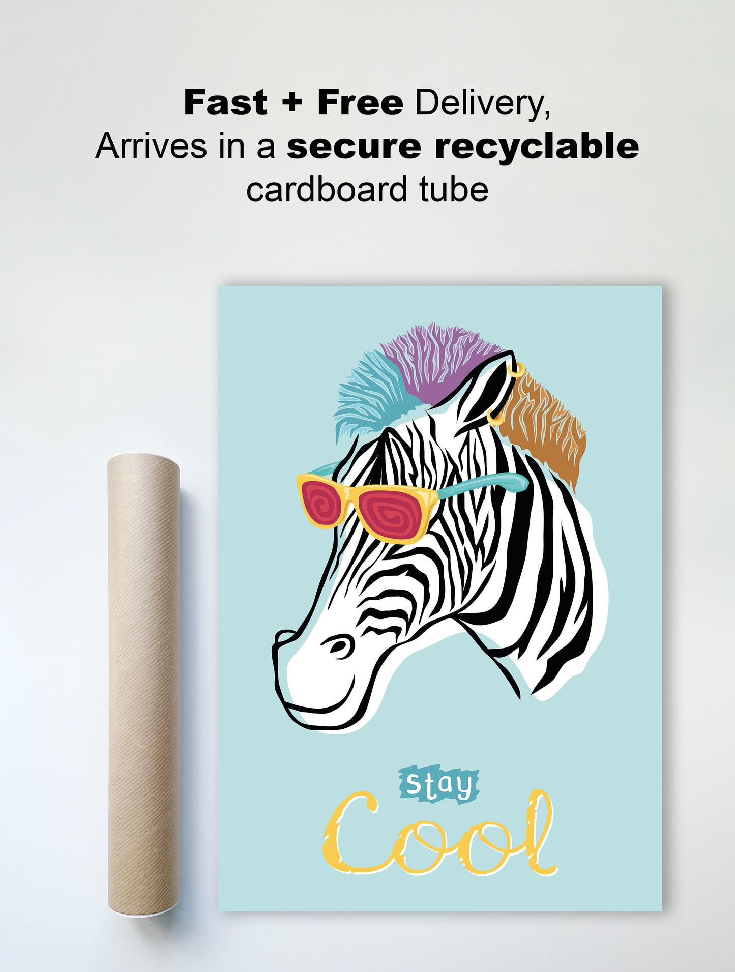 Stay Cool" Zebra Wall Print – Fun & Funky Safari Art for Kids’ Rooms