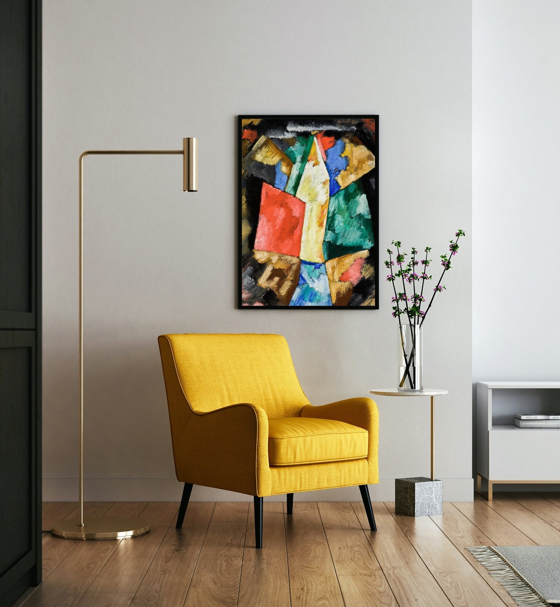Abstraction; Blue, Yellow and Green abstract wall art by Marsden Hartley room view