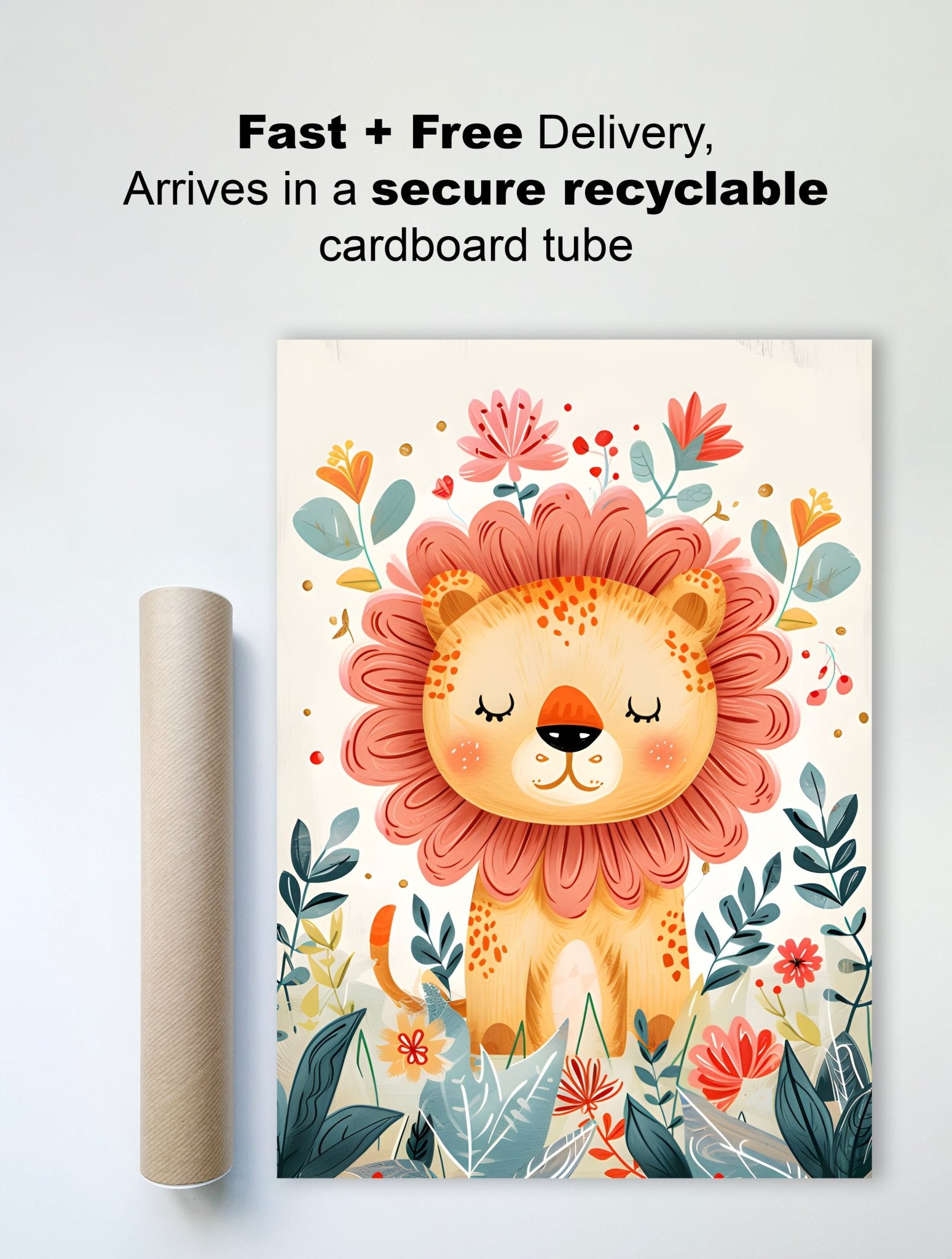 Adorable Floral Lion Wall Print – Cute Nursery Art - The Print Vault