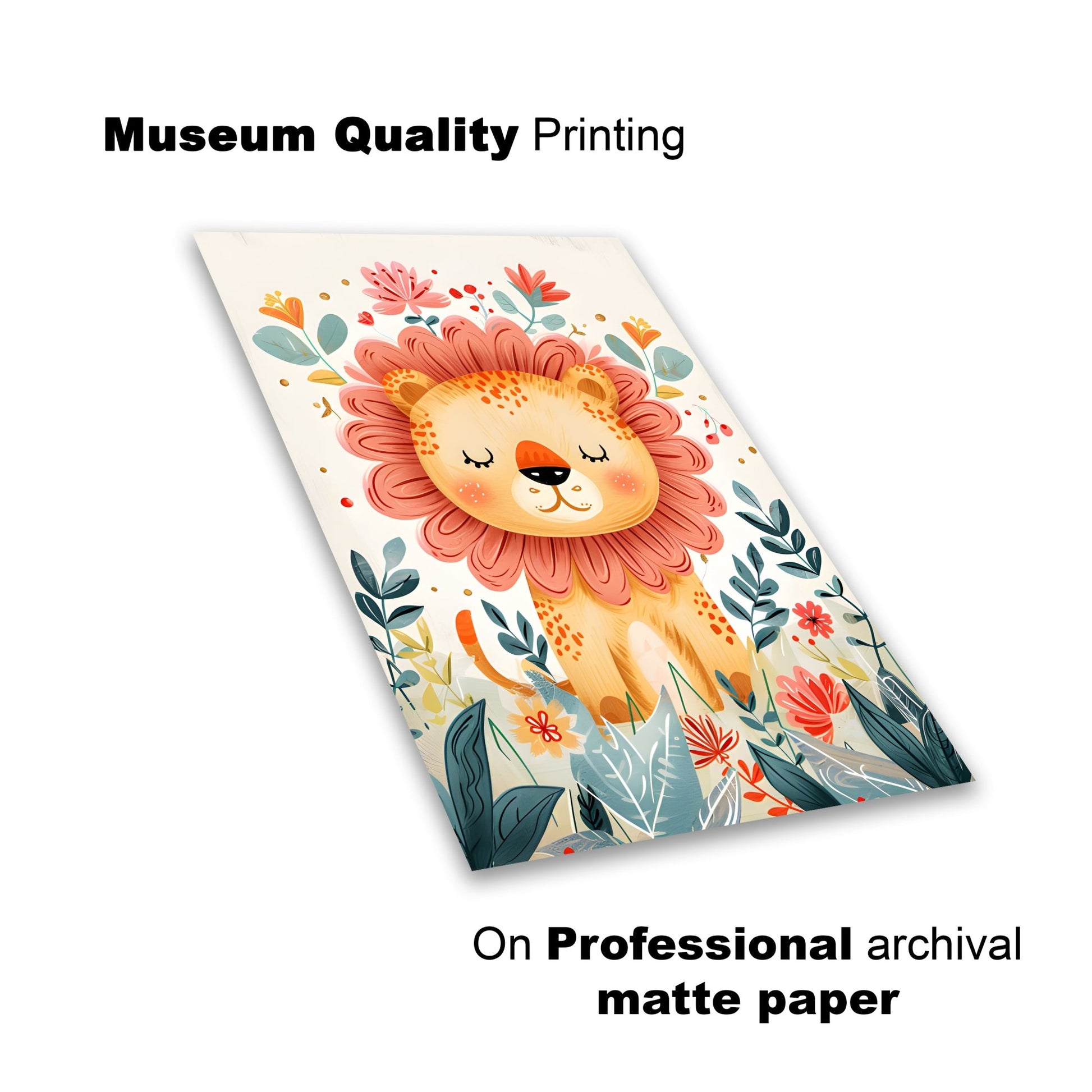 Adorable Floral Lion Wall Print – Cute Nursery Art - The Print Vault