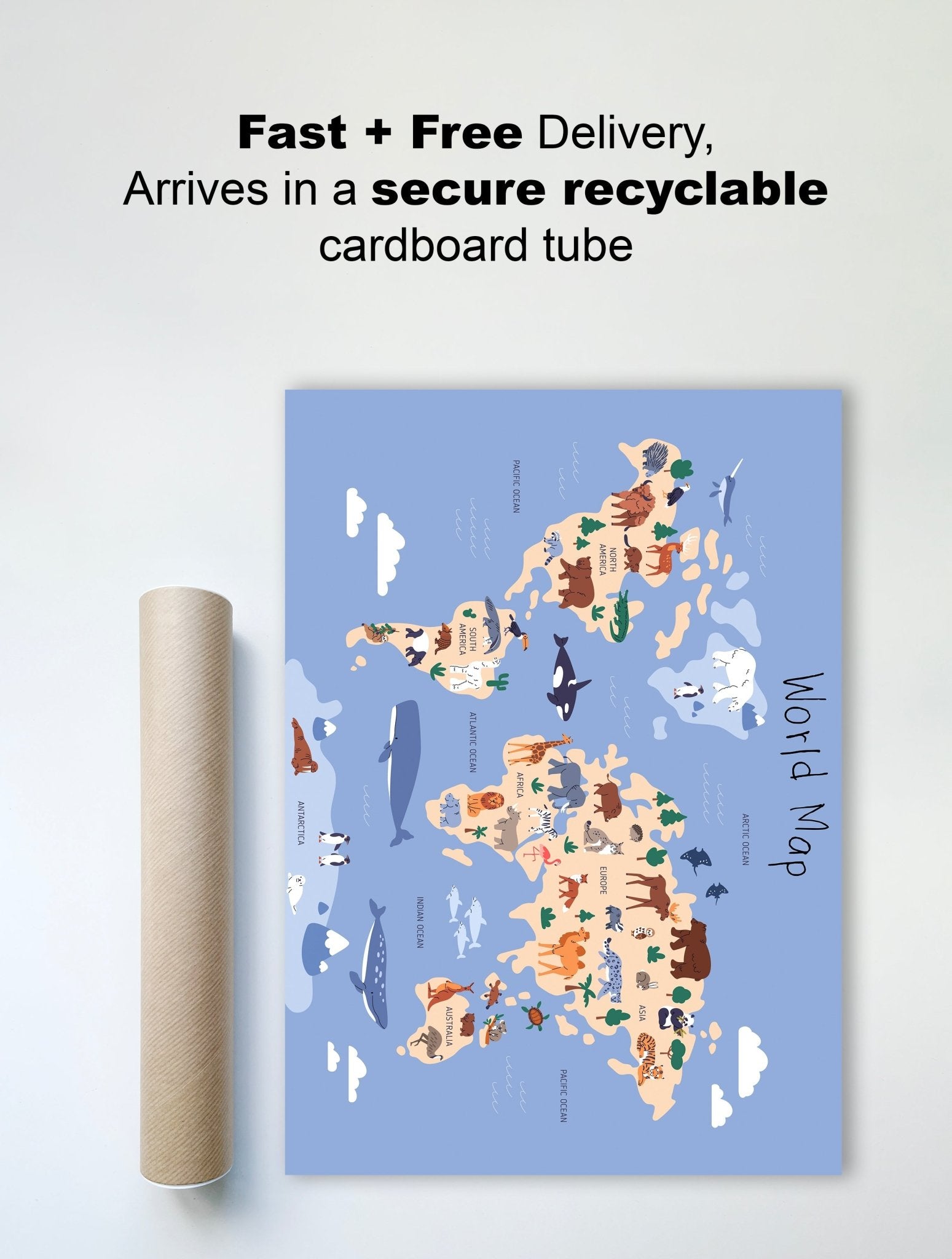 Animal World Map Wall Print - The Print Vault