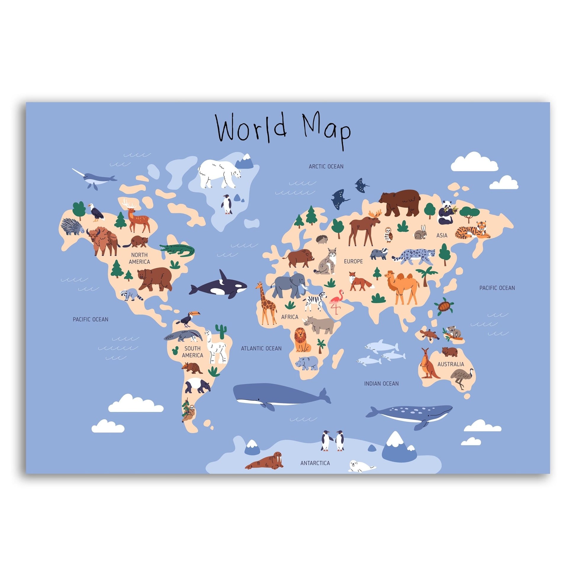 Animal World Map Wall Print - The Print Vault