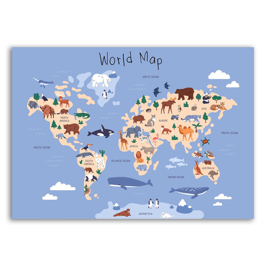 Animal World Map Wall Print - The Print Vault