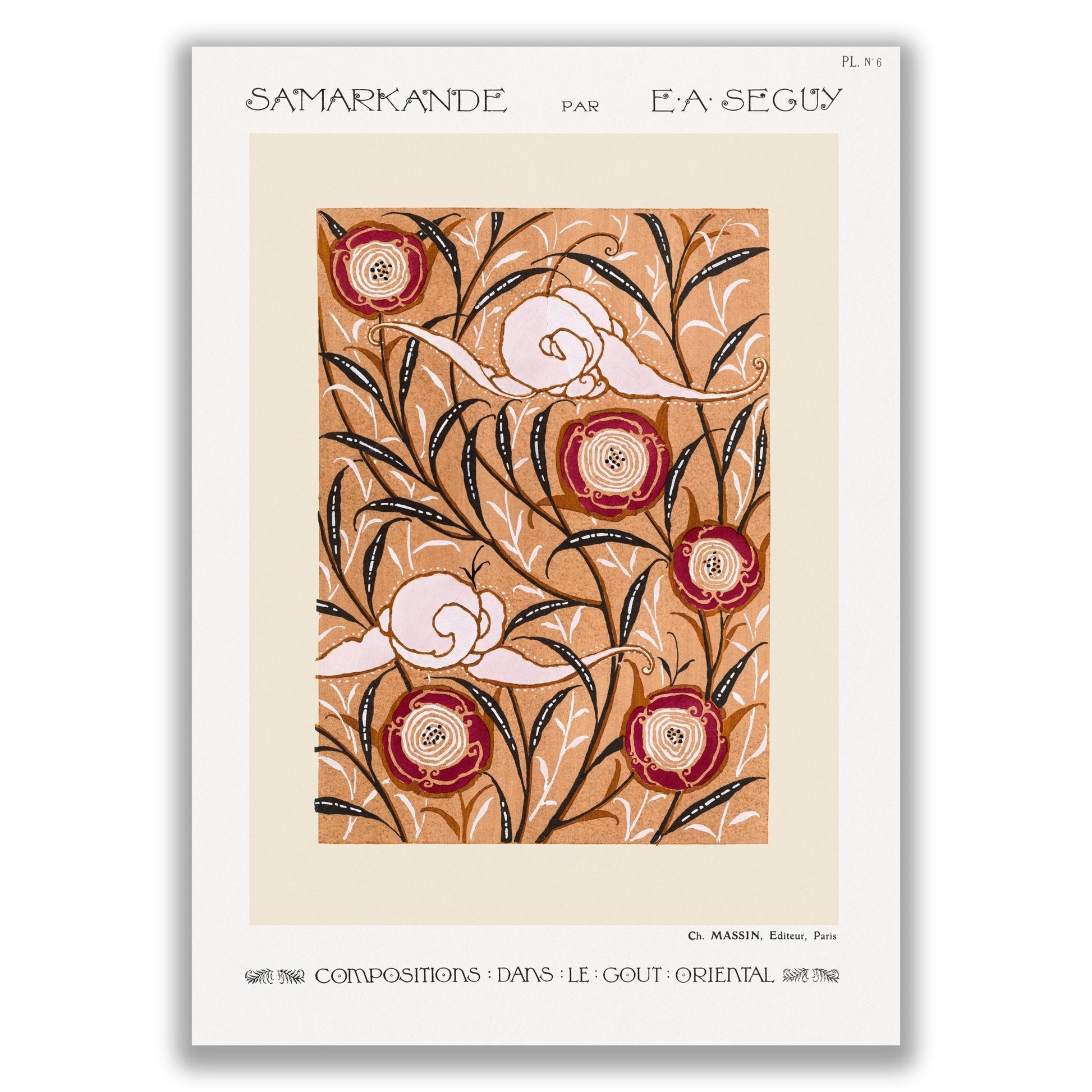 Art Nouveau Flower Pattern Stencil Printby E.A Seguy - The Print Vault