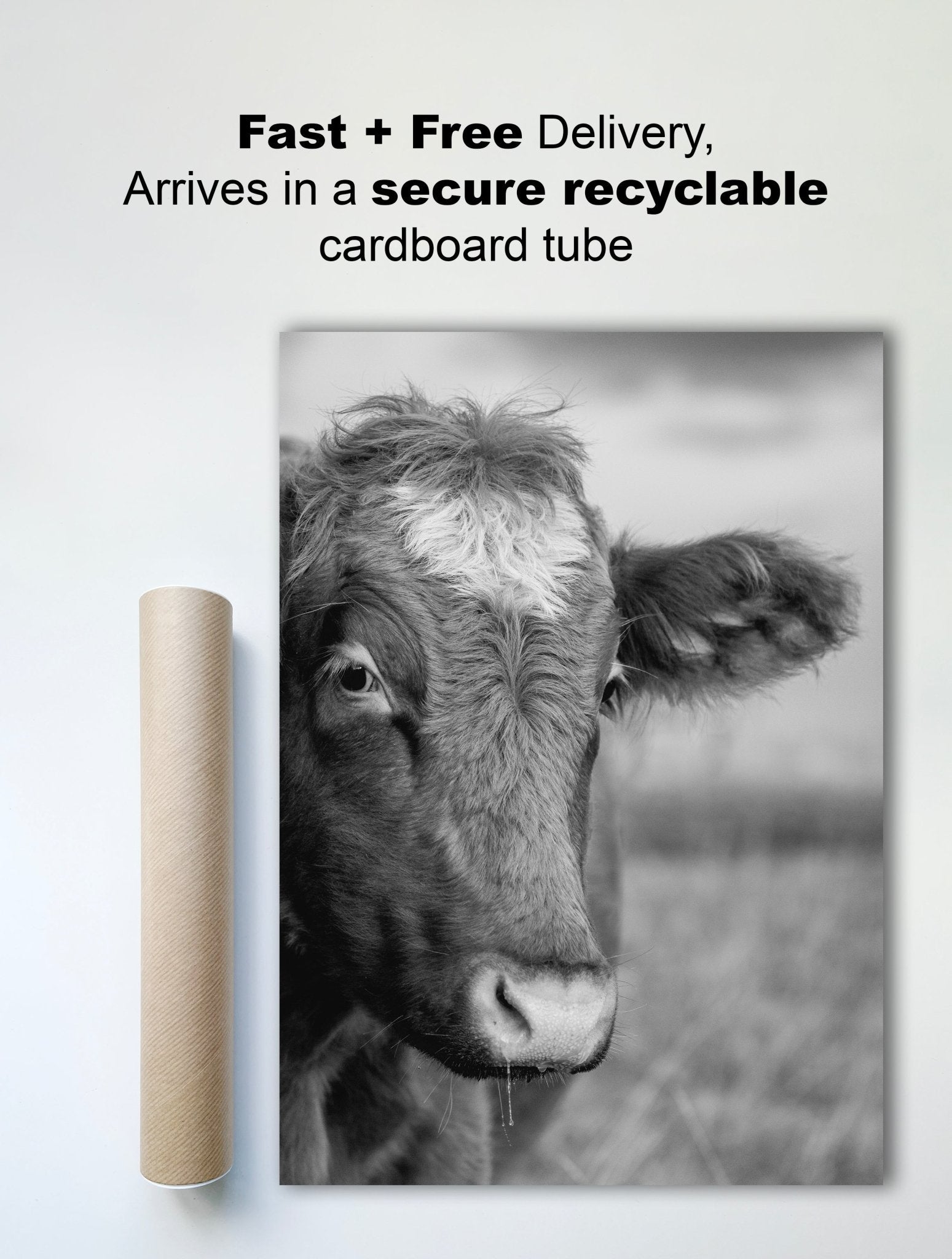 black and white cow print delivery view