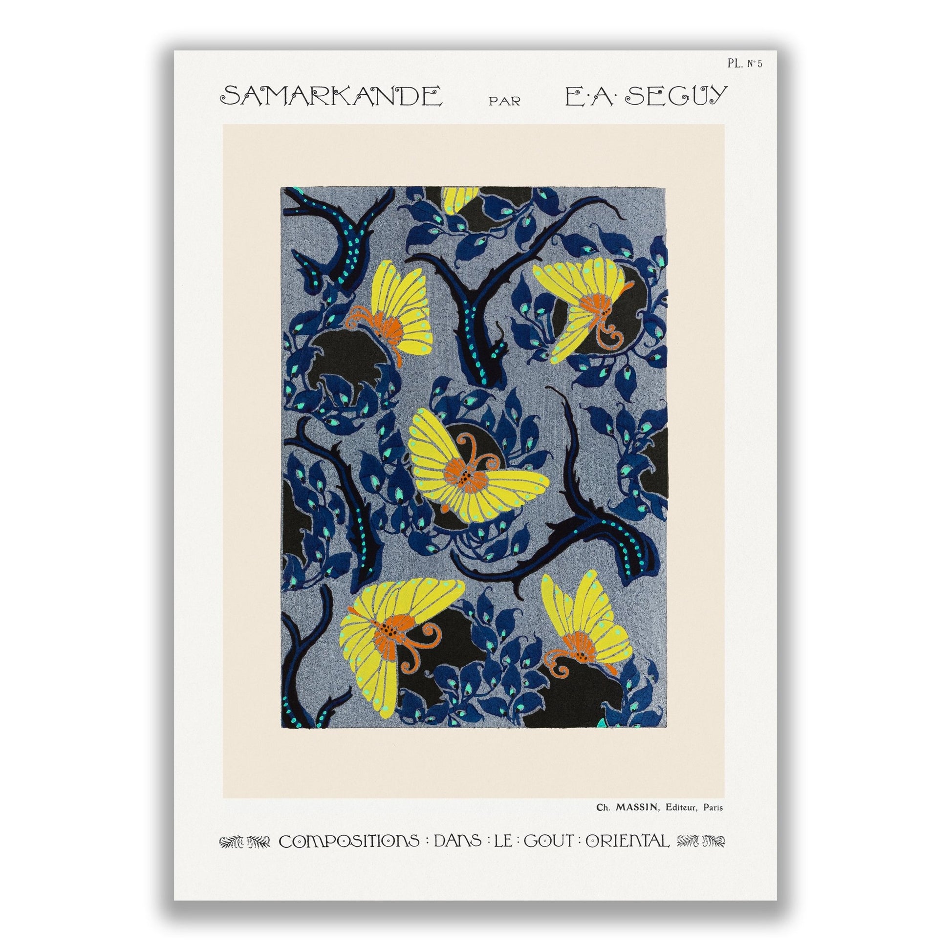 Butterfly Pochoir Pattern in Art Nouveau Style by E.A Seguy - The Print Vault