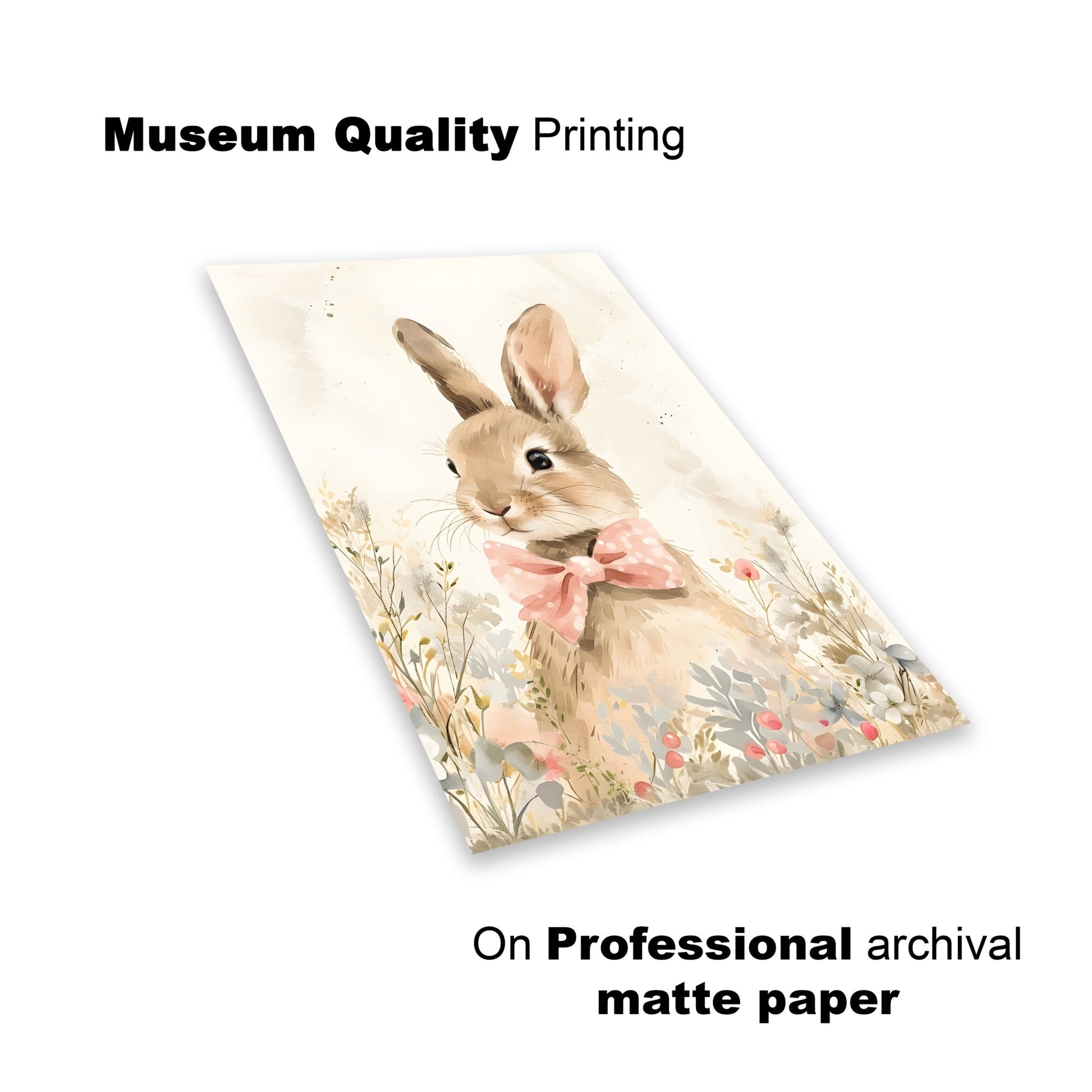 Charming Bunny with Bow – Watercolor Nursery Wall Art - The Print Vault
