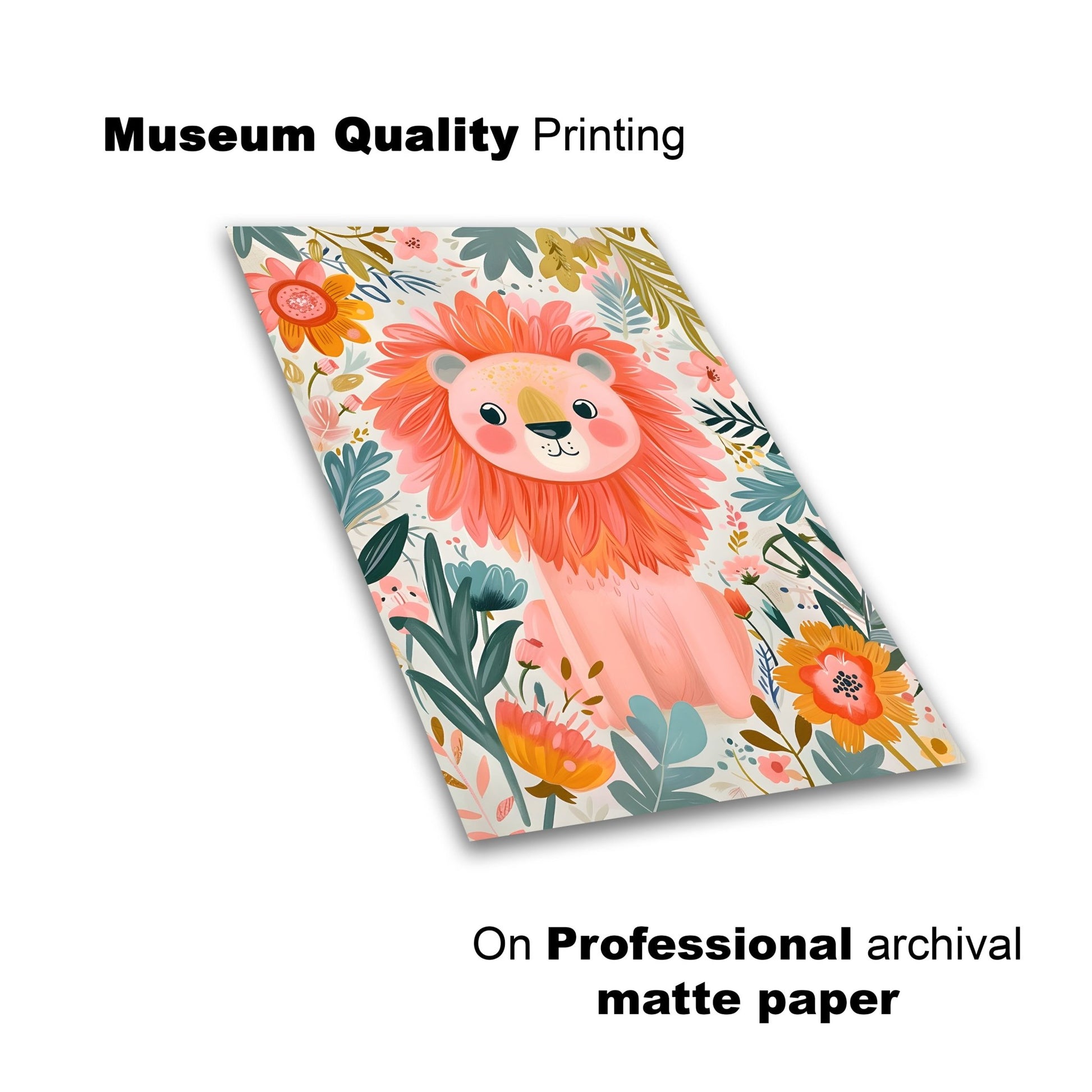 Cheerful Floral Lion Wall Print – Playful and Bright Nursery Art - The Print Vault