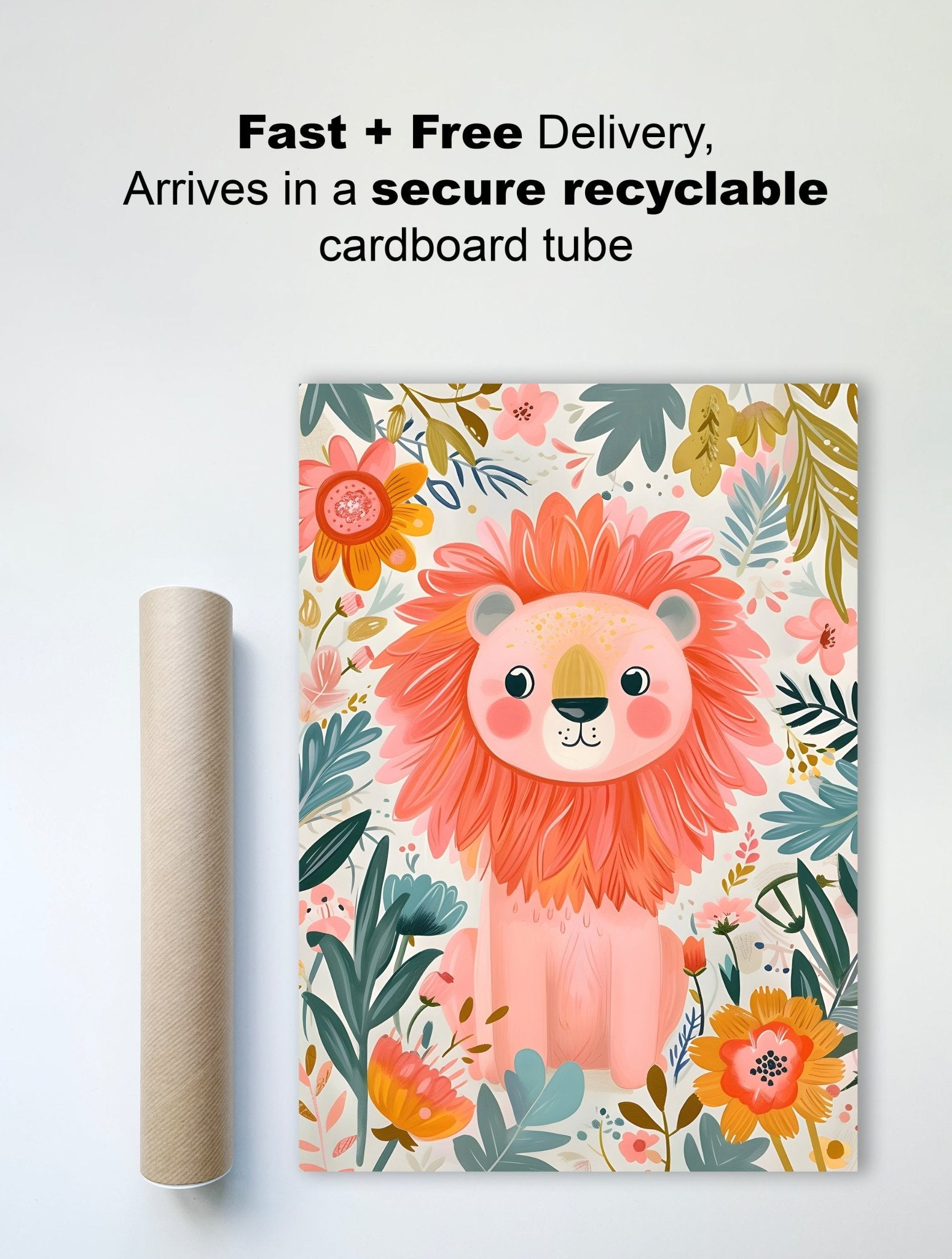Cheerful Floral Lion Wall Print – Playful and Bright Nursery Art - The Print Vault