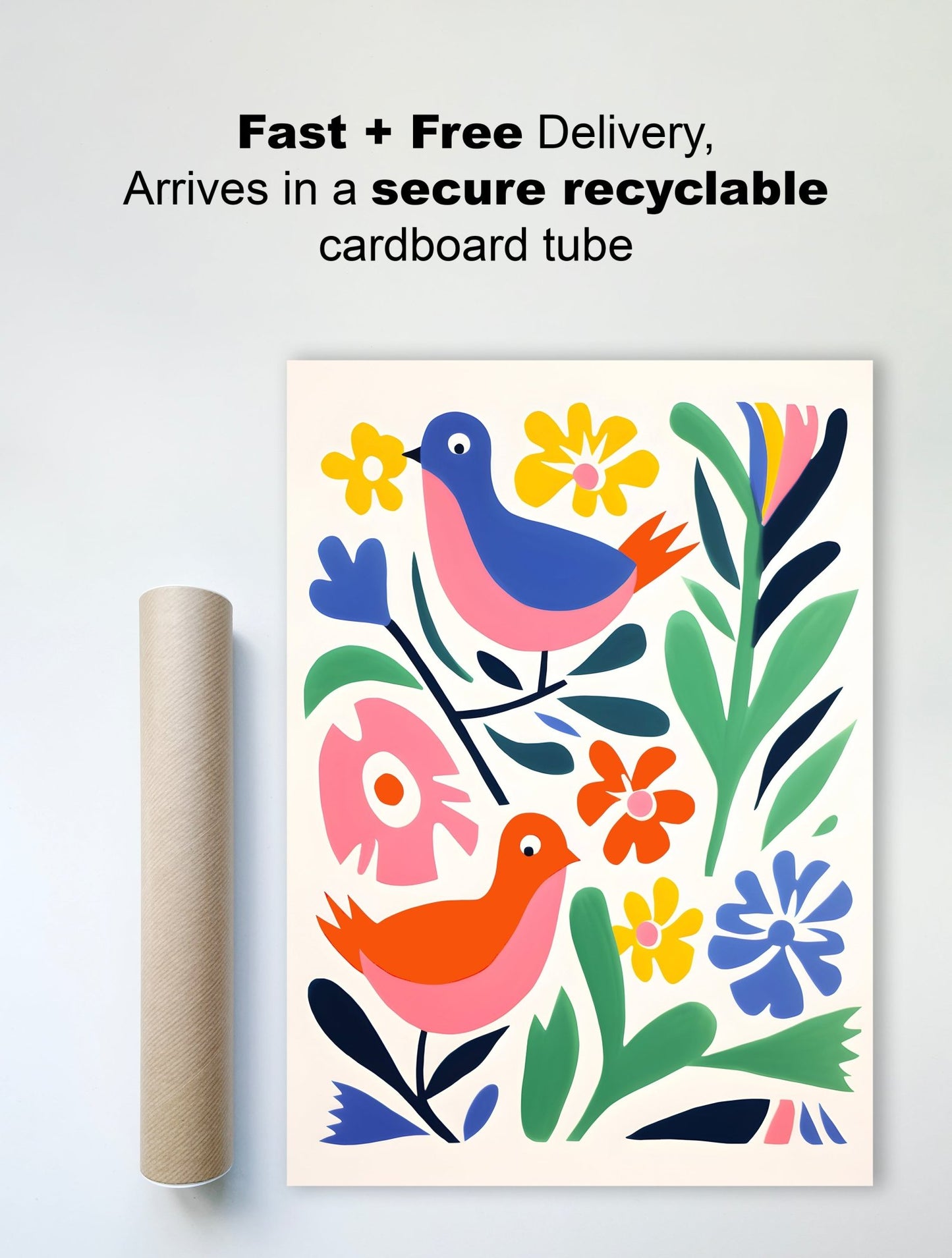 Colorful Birds & Flowers – Vibrant Modern Nature Art Print - The Print Vault