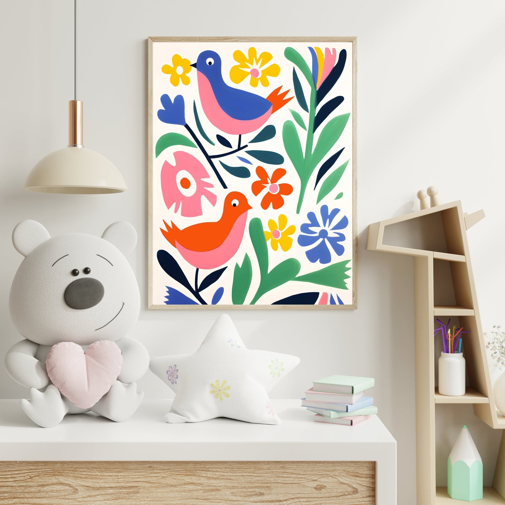Colorful Birds & Flowers – Vibrant Modern Nature Art Print - The Print Vault