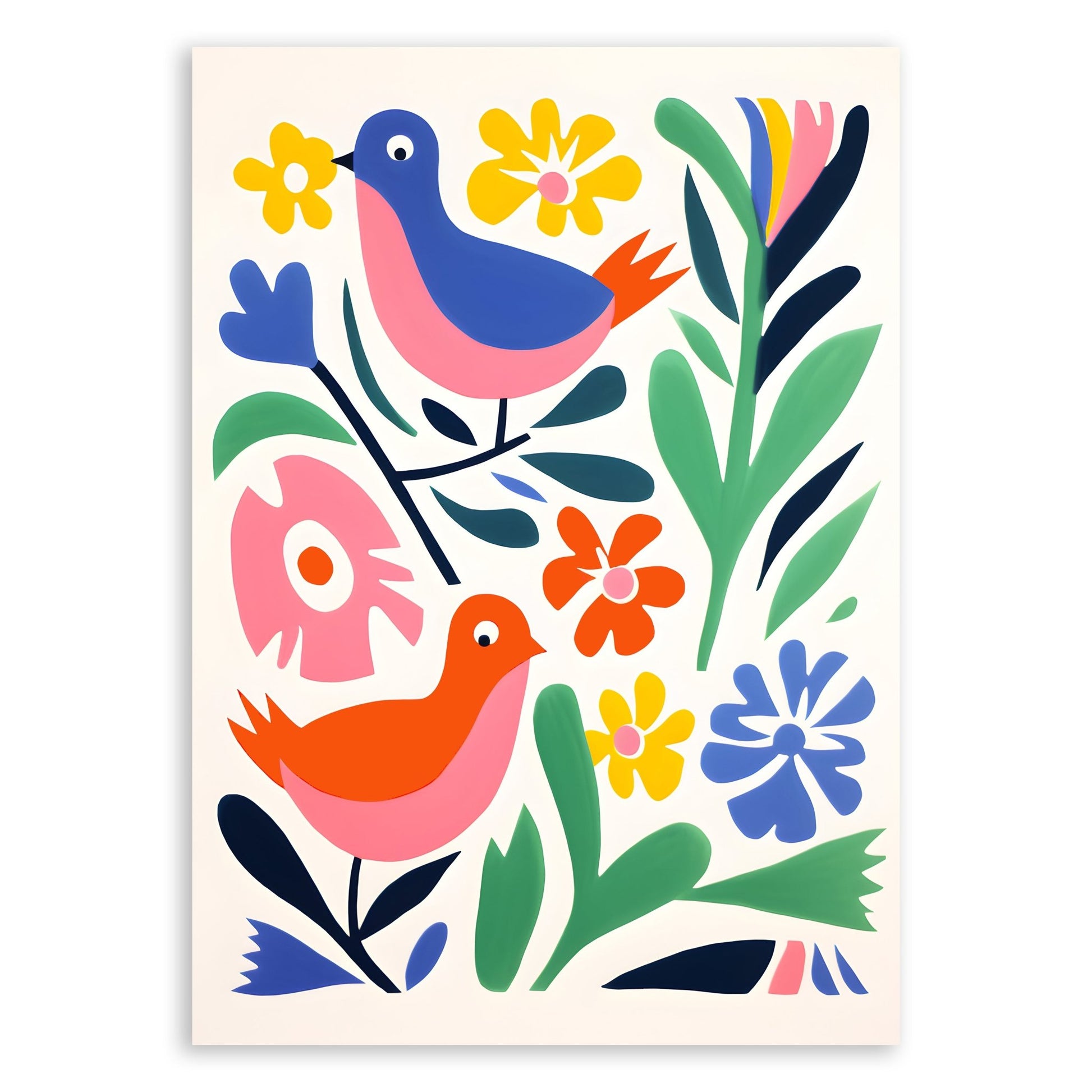 Colorful Birds & Flowers – Vibrant Modern Nature Art Print - The Print Vault