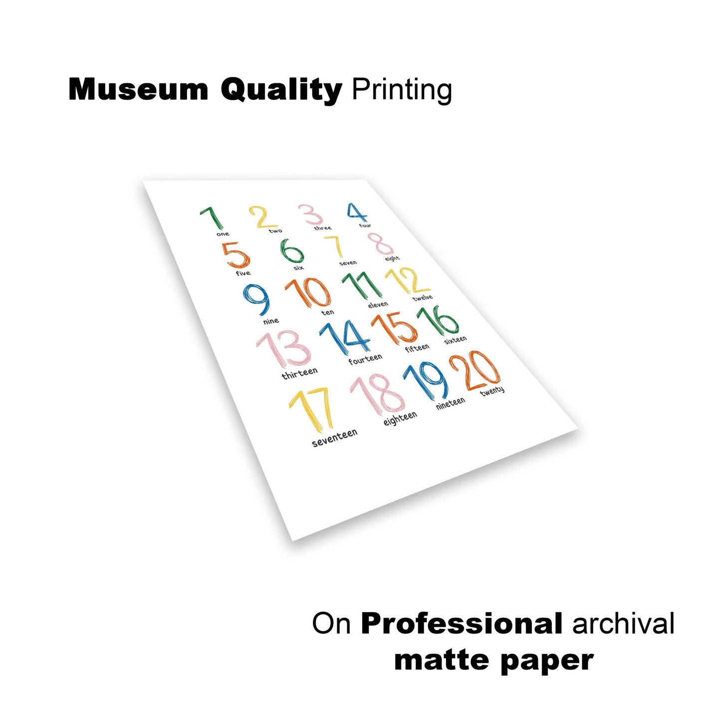 Colorful Numbers 1 - 20 Wall Art – Educational Print for Kids' Rooms - The Print Vault
