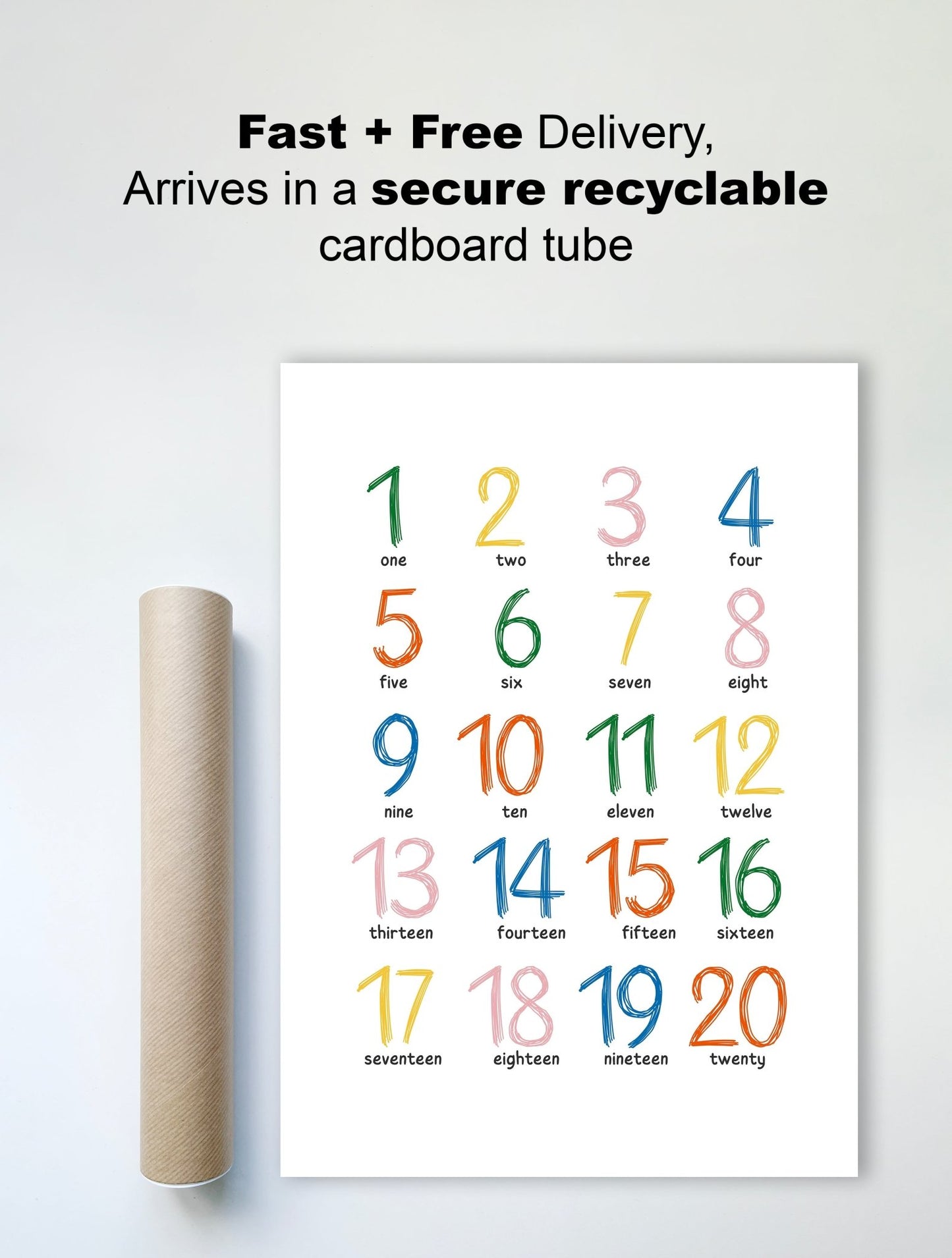 Colorful Numbers 1 - 20 Wall Art – Educational Print for Kids' Rooms - The Print Vault