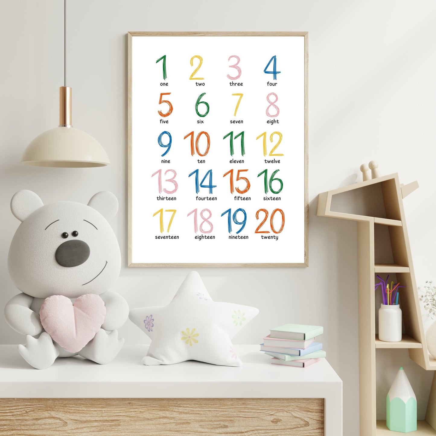 Colorful Numbers 1 - 20 Wall Art – Educational Print for Kids' Rooms - The Print Vault