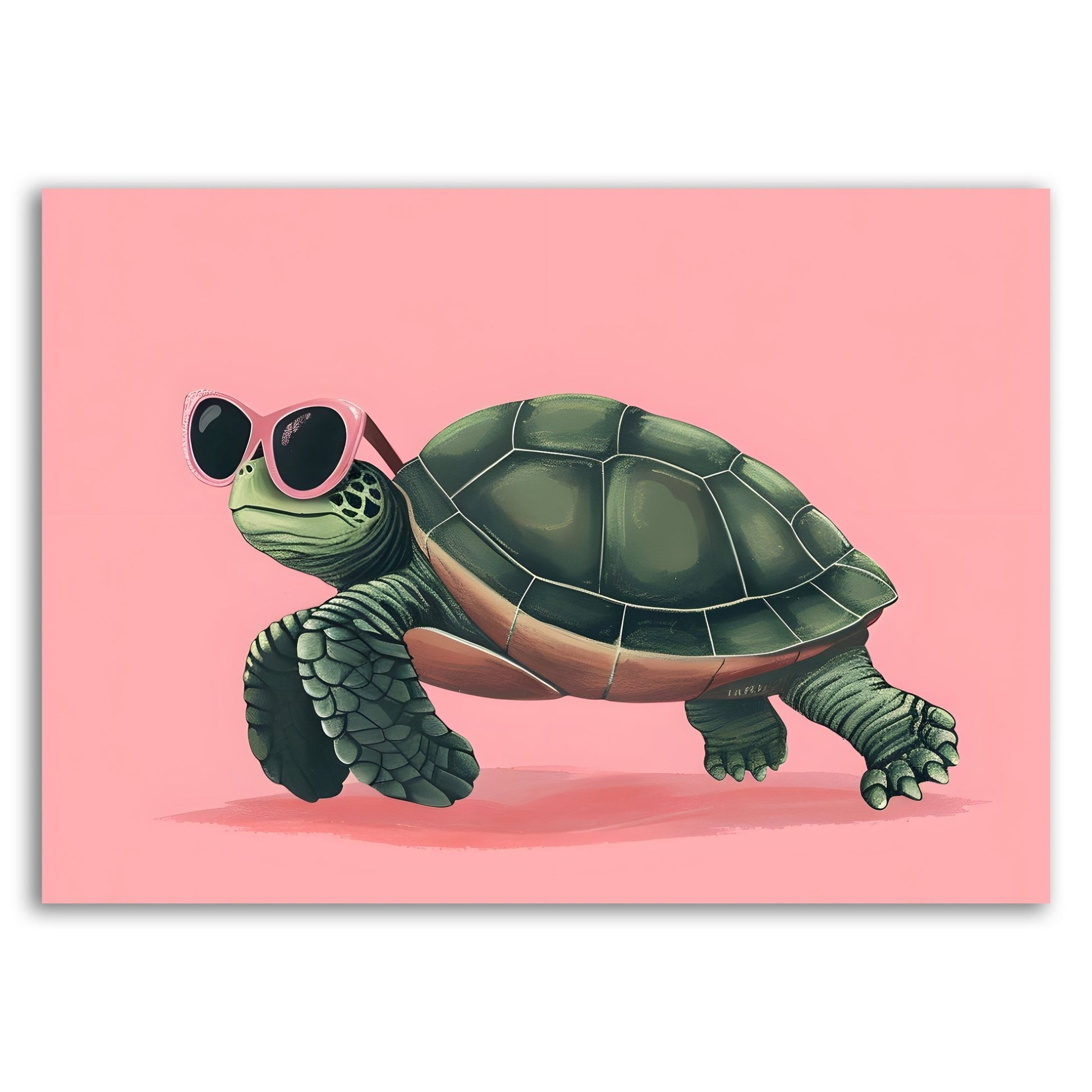 Cool Turtle with Sunglasses – Playful Pink Background Wall Art - The Print Vault