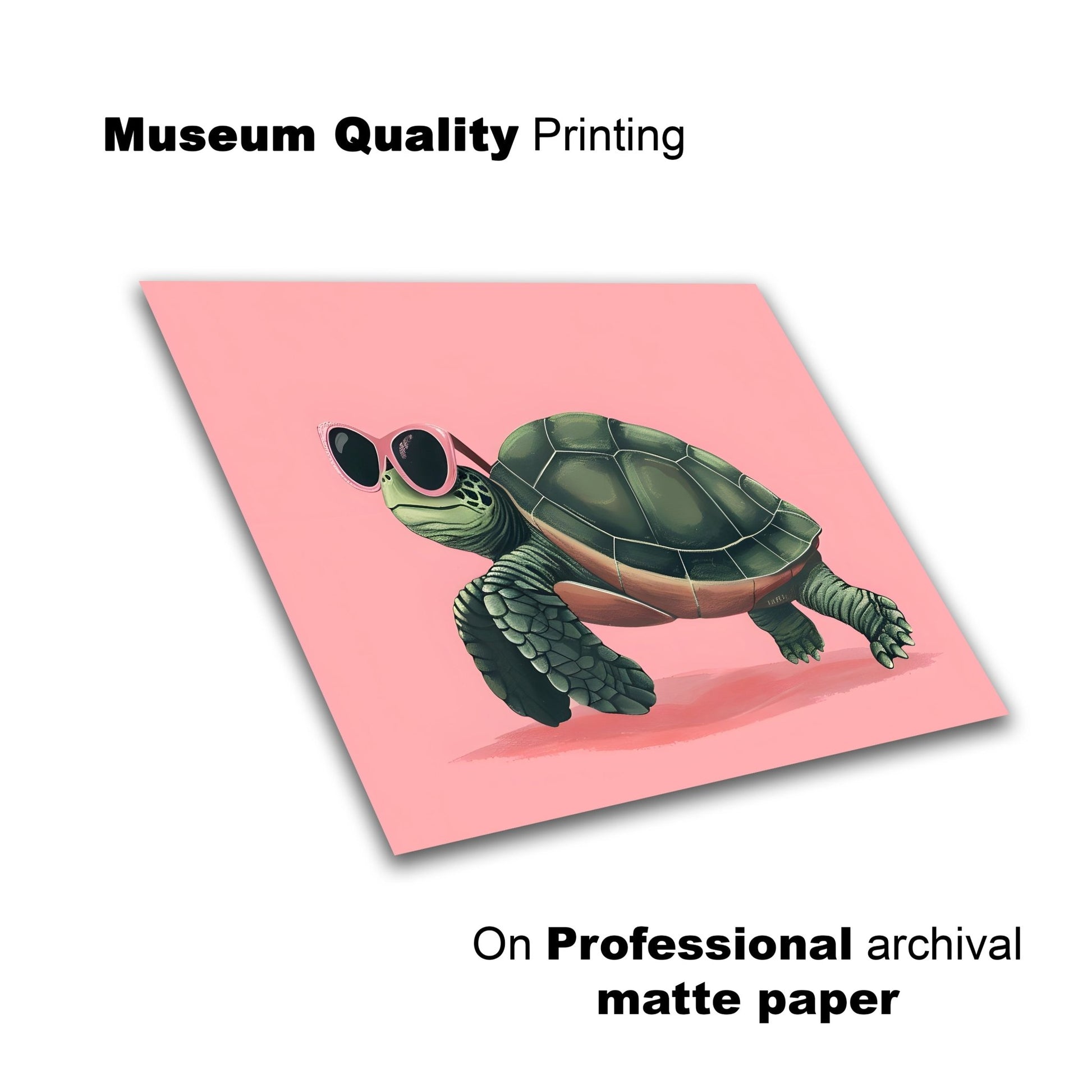 Cool Turtle with Sunglasses – Playful Pink Background Wall Art - The Print Vault