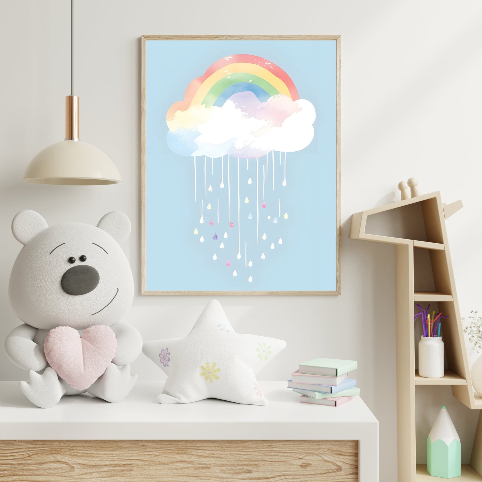 Dreamy Pastel Rainbow Cloud – Soft Watercolor Nursery Art - The Print Vault