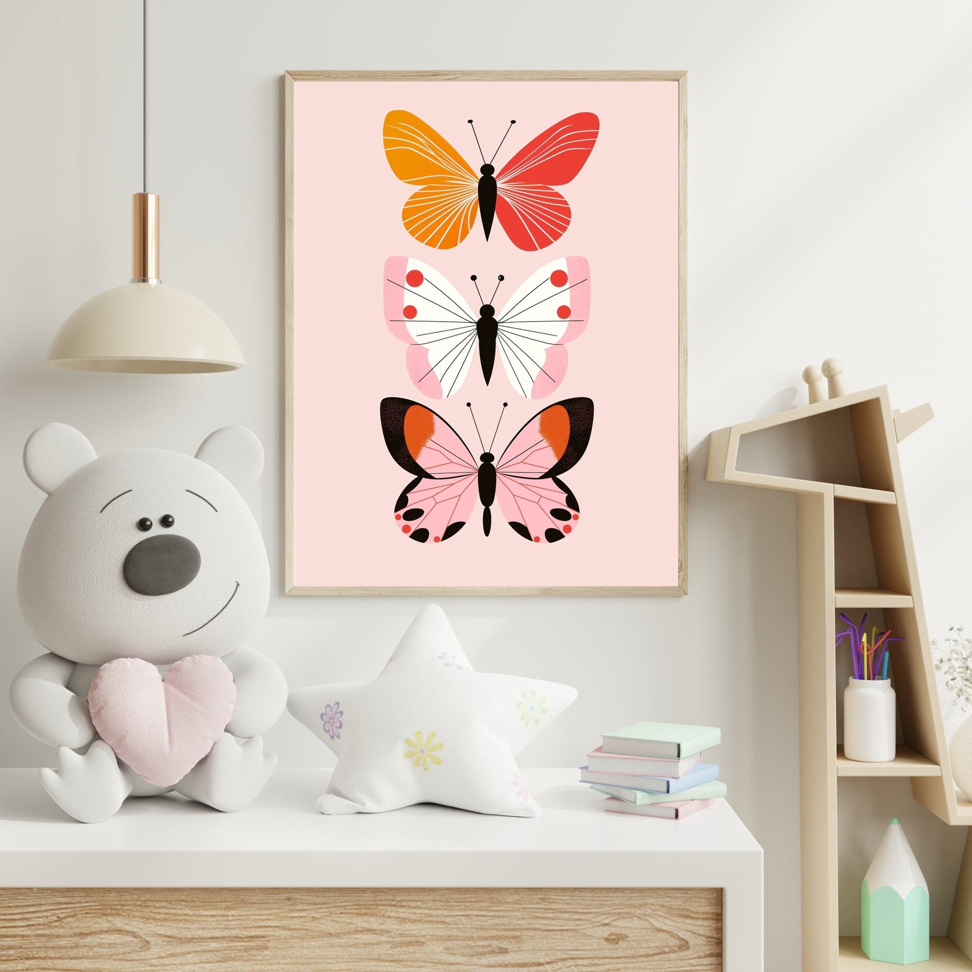 Elegant Trio of Butterflies – Modern Minimalist Butterfly Art Print - The Print Vault