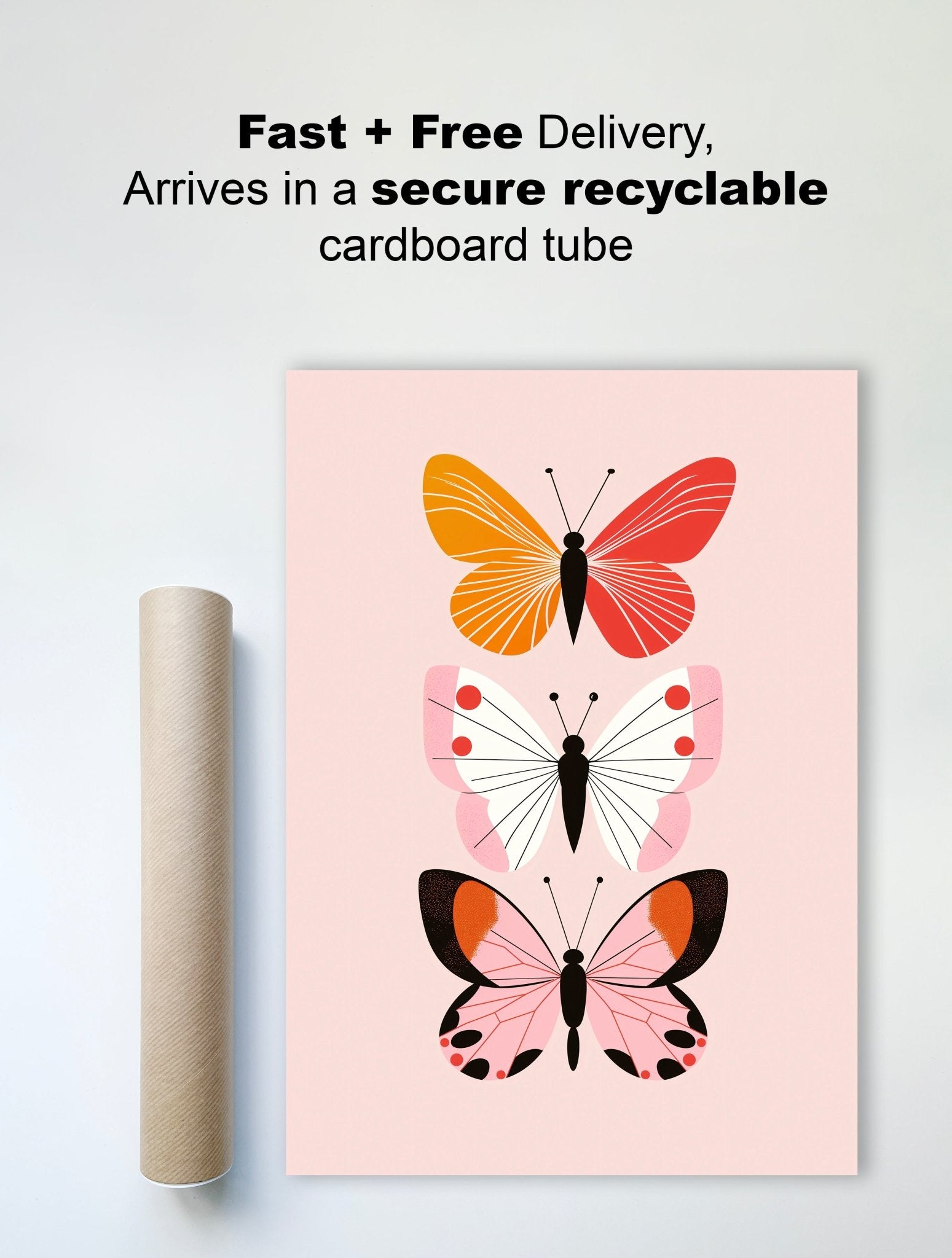 Elegant Trio of Butterflies – Modern Minimalist Butterfly Art Print - The Print Vault