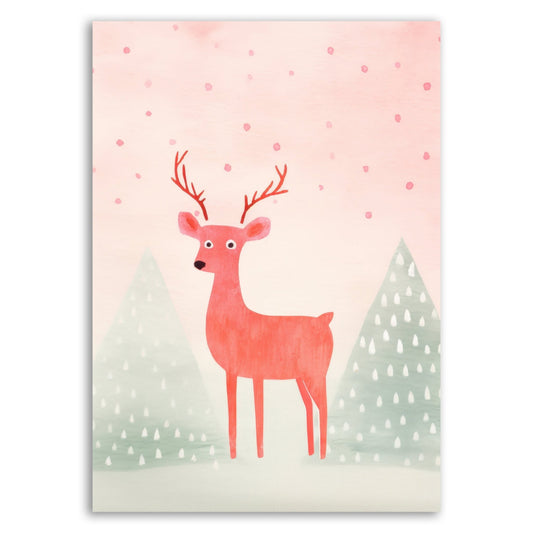 Festive Deer Illustration – Playful Winter Forest Wall Art - The Print Vault