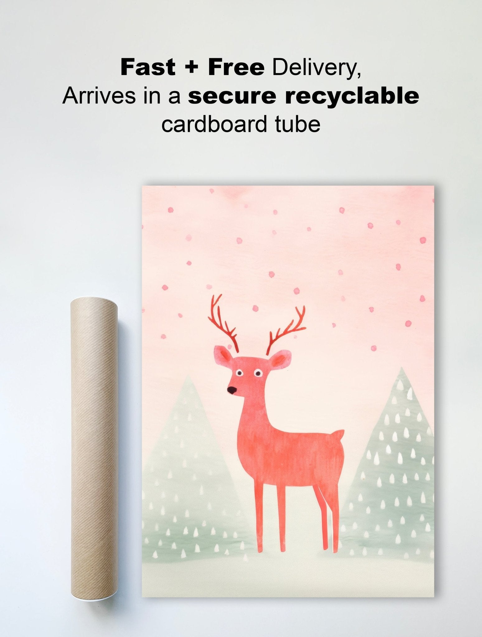 Festive Deer Illustration – Playful Winter Forest Wall Art - The Print Vault