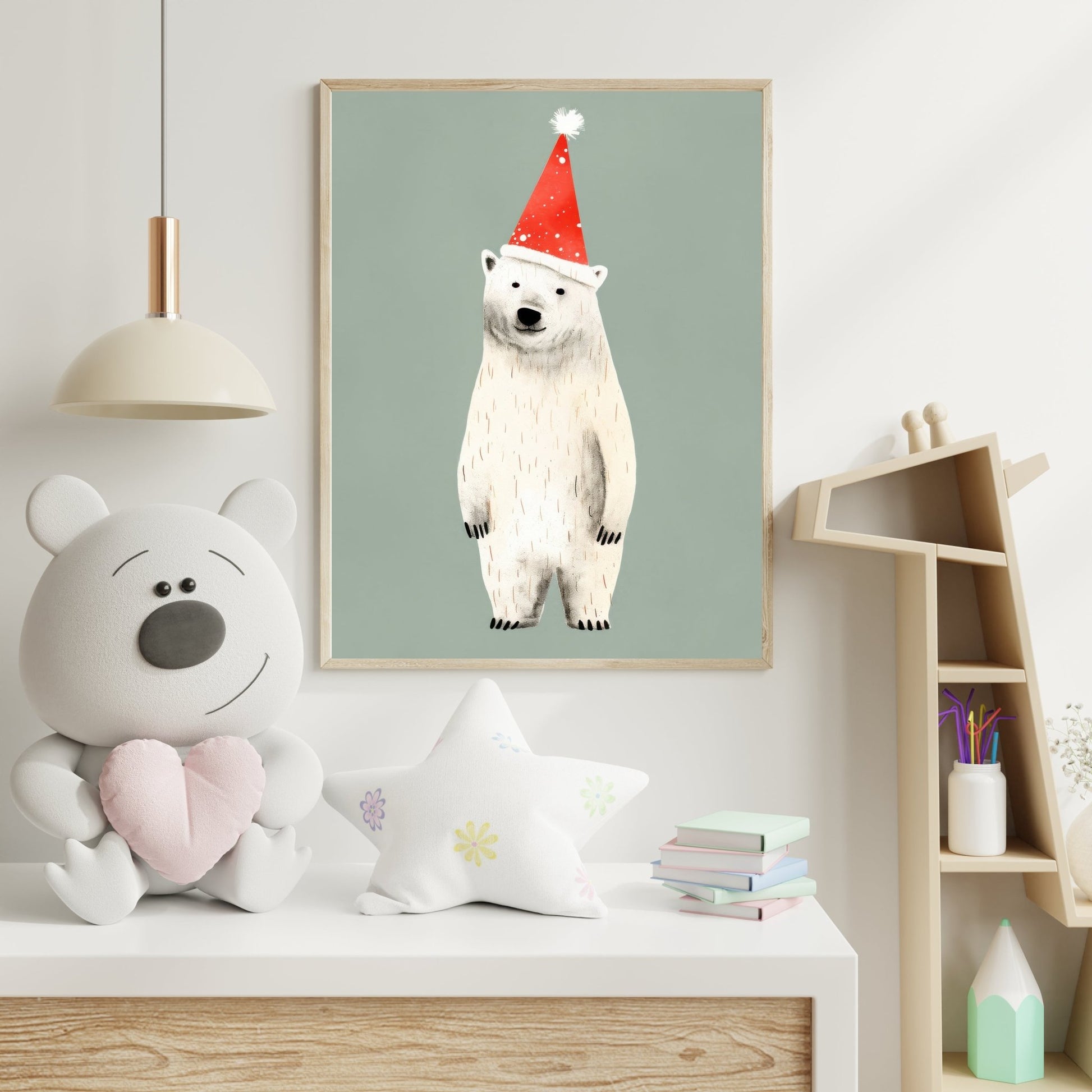 Festive Polar Bear – Christmas Wall Art for Kids' Room - The Print Vault