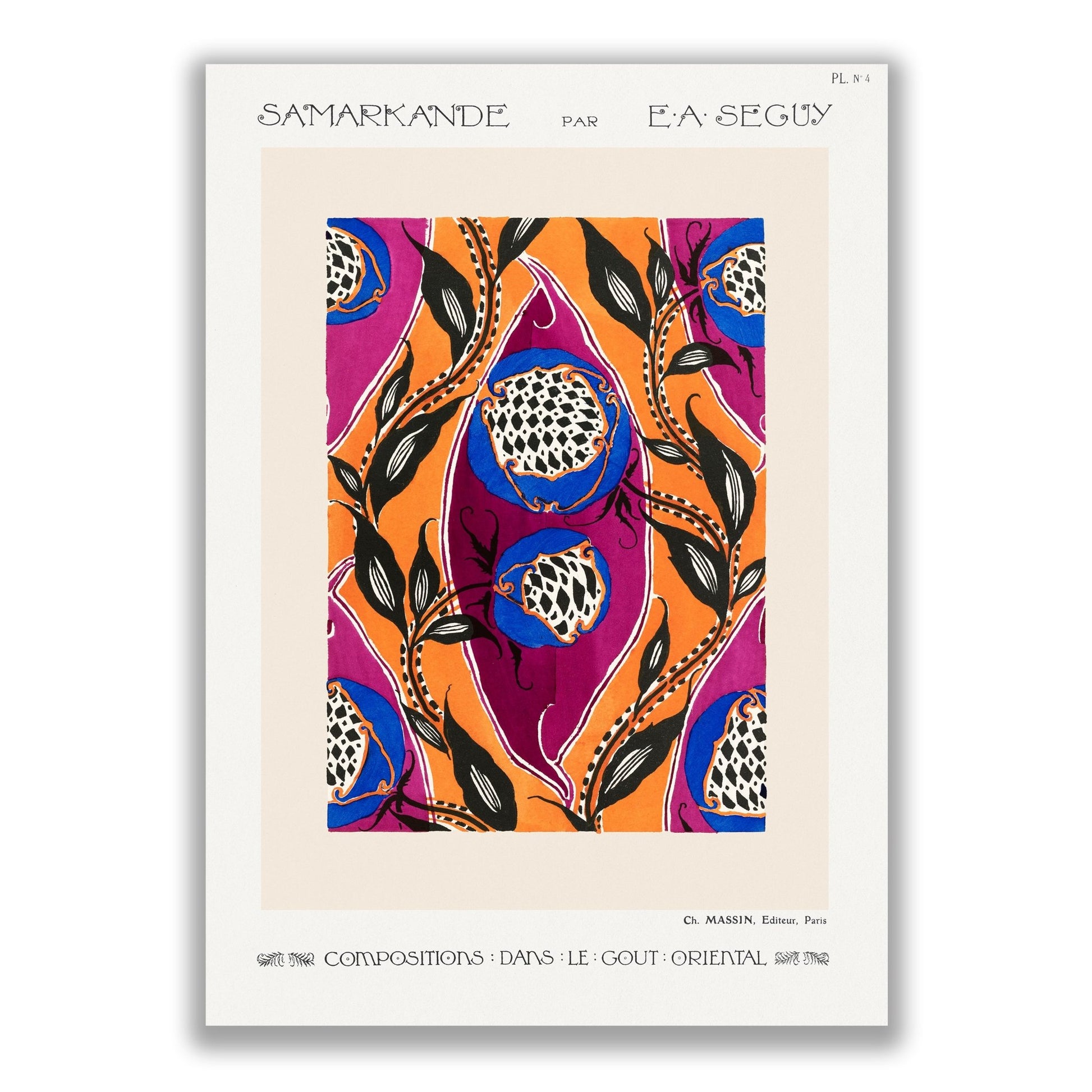 Flower Pochoir Pattern in Art Nouveau Style Wall Art Print by E.A Seguy - The Print Vault