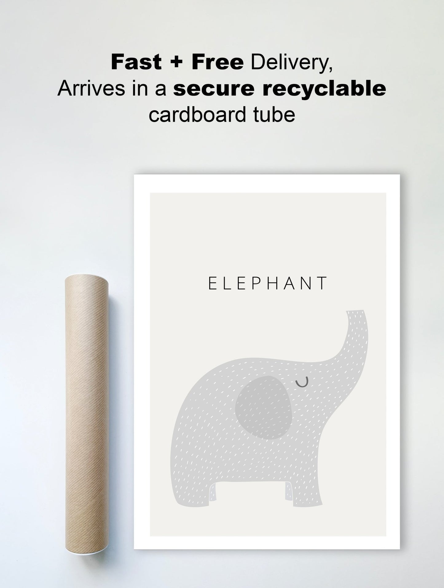 Gentle Elephant Wall Print – Soft & Sweet Nursery Art - The Print Vault