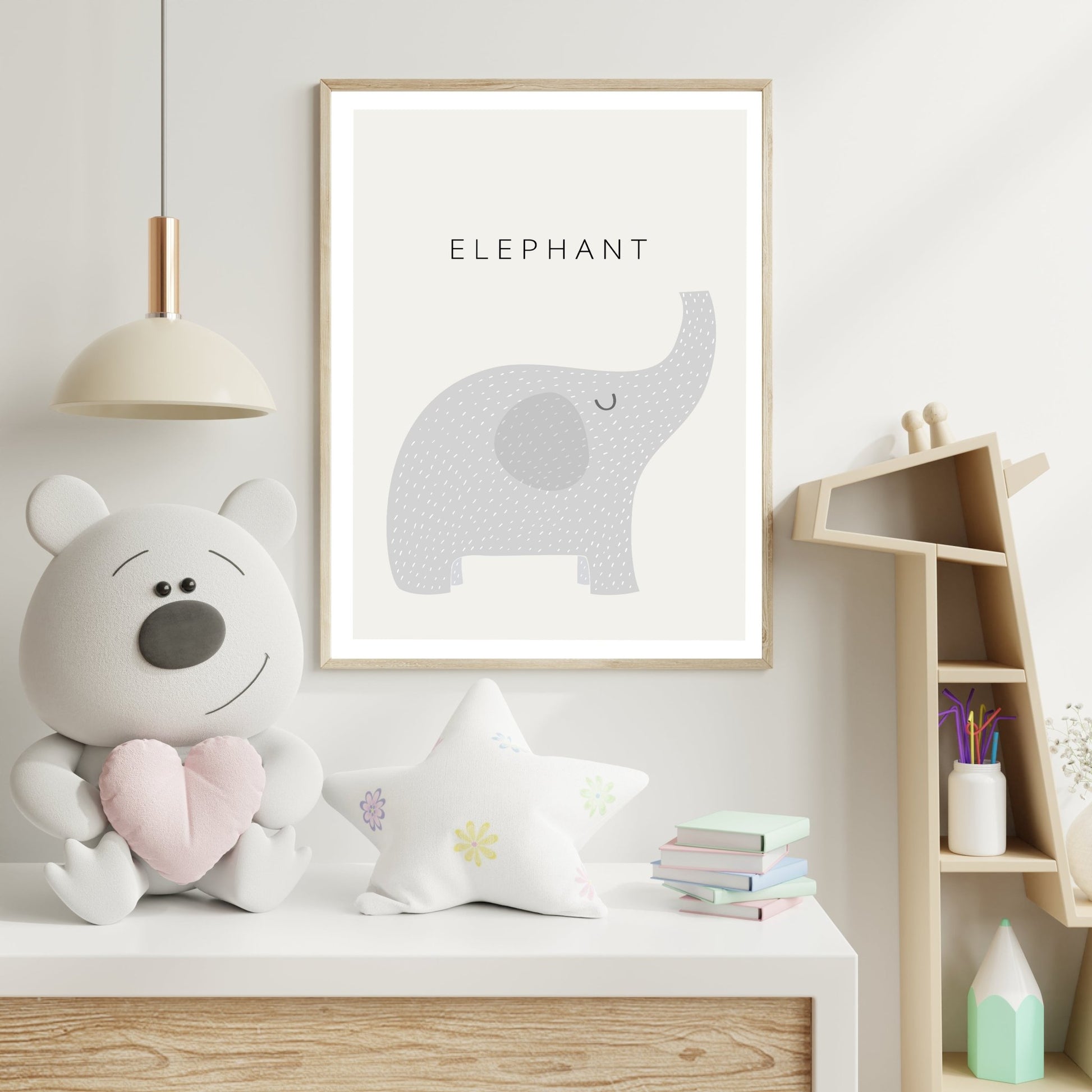 Gentle Elephant Wall Print – Soft & Sweet Nursery Art - The Print Vault