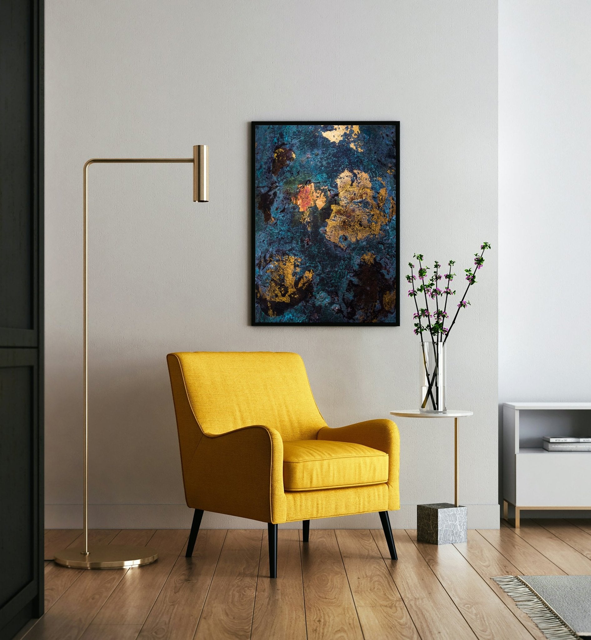 Gilded Decay Abstract Wall Art - Room Vew