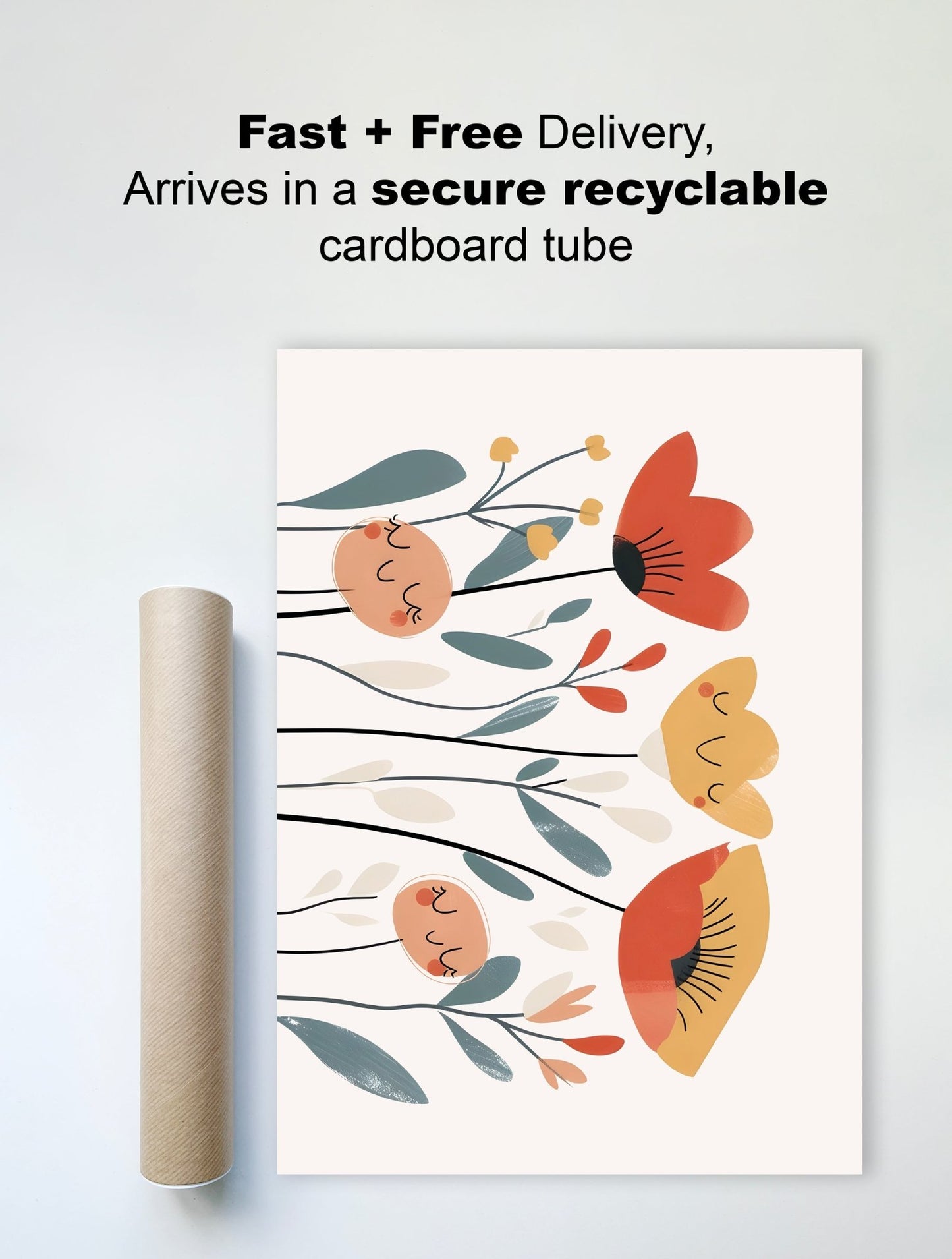 Happy Flowers Wall Print – Cheerful & Whimsical Kids’ Room Art - The Print Vault