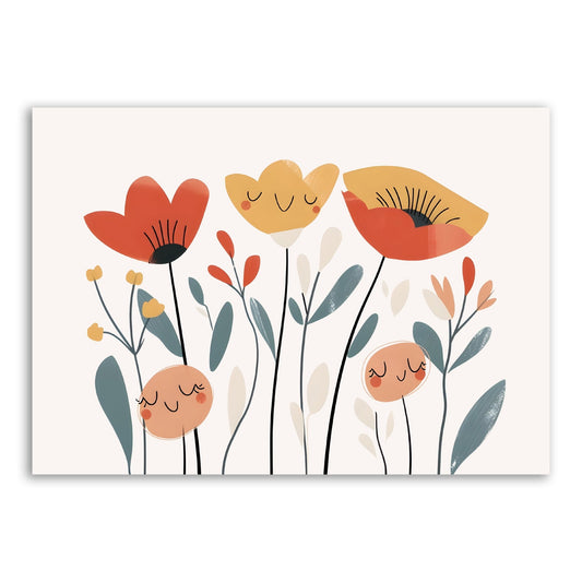 Happy Flowers Wall Print – Cheerful & Whimsical Kids’ Room Art - The Print Vault