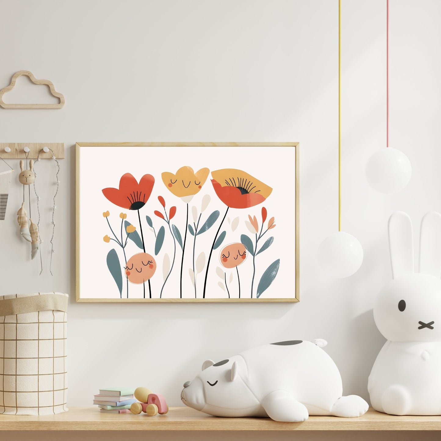 Happy Flowers Wall Print – Cheerful & Whimsical Kids’ Room Art - The Print Vault