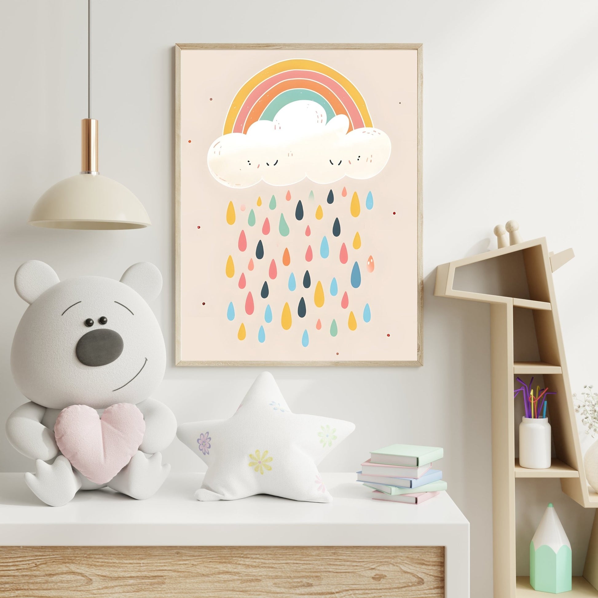 Happy Rainbow Cloud – Colorful Nursery Wall Art - The Print Vault