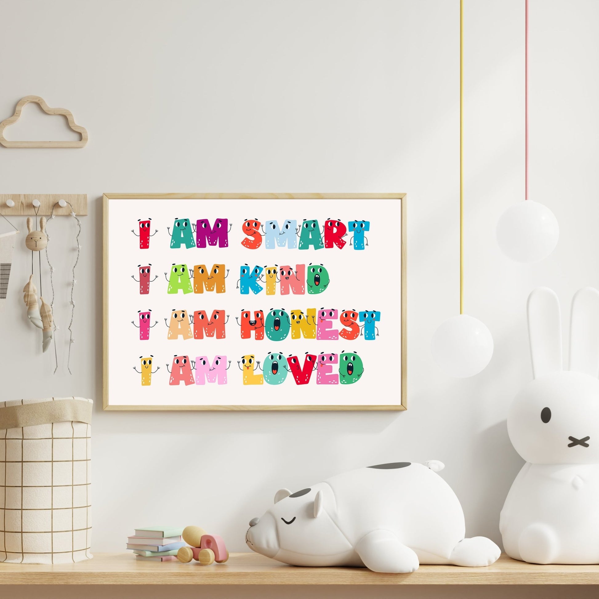 "I Am Smart, Kind, Honest, Loved" – Positive Affirmation Wall Print - The Print Vault