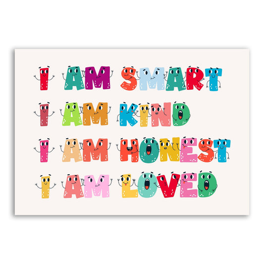 "I Am Smart, Kind, Honest, Loved" – Positive Affirmation Wall Print - The Print Vault