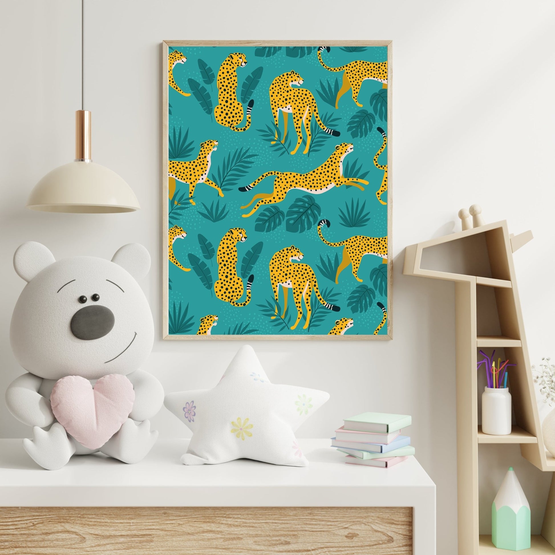 Jungle Cheetah Adventure – Playful Safari Animal Wall Print for Kids - The Print Vault
